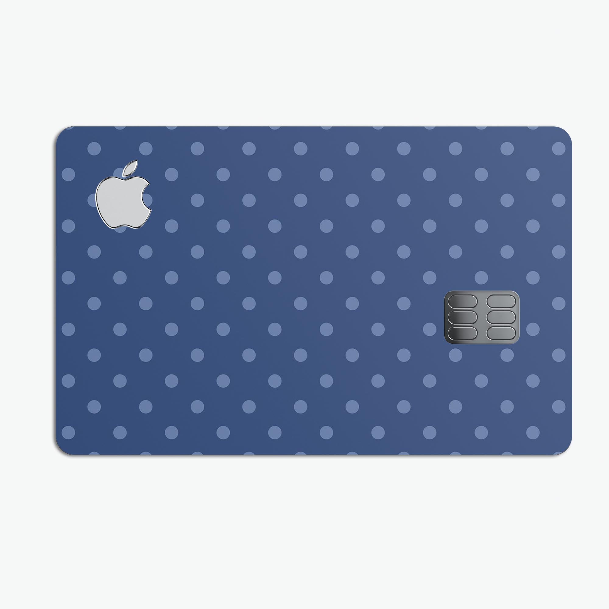 Blue polka dots design on navy background, protective decal skin for Apple Card, showcasing vibrant colors and premium quality.