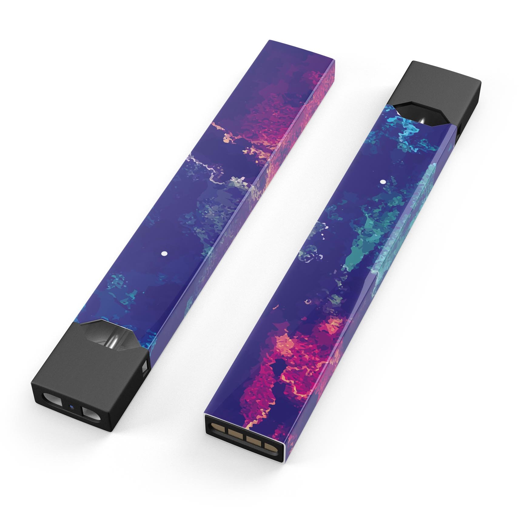 Blue and purple grunge skin-wrap sticker designed for JUUL vaping device, showcasing vibrant colors and a stylish design.