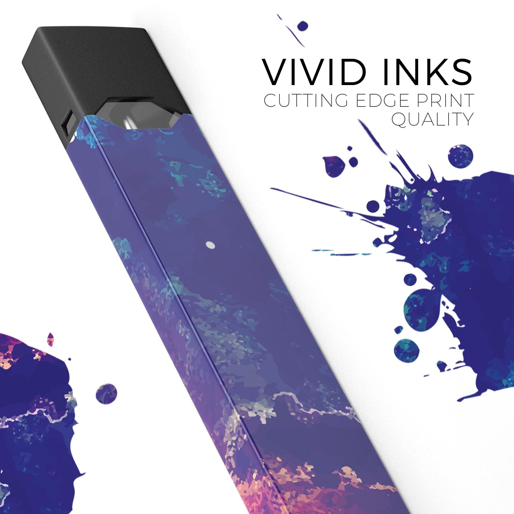 Blue and purple grunge skin-wrap sticker designed for JUUL vaping device, showcasing vibrant colors and a stylish design.