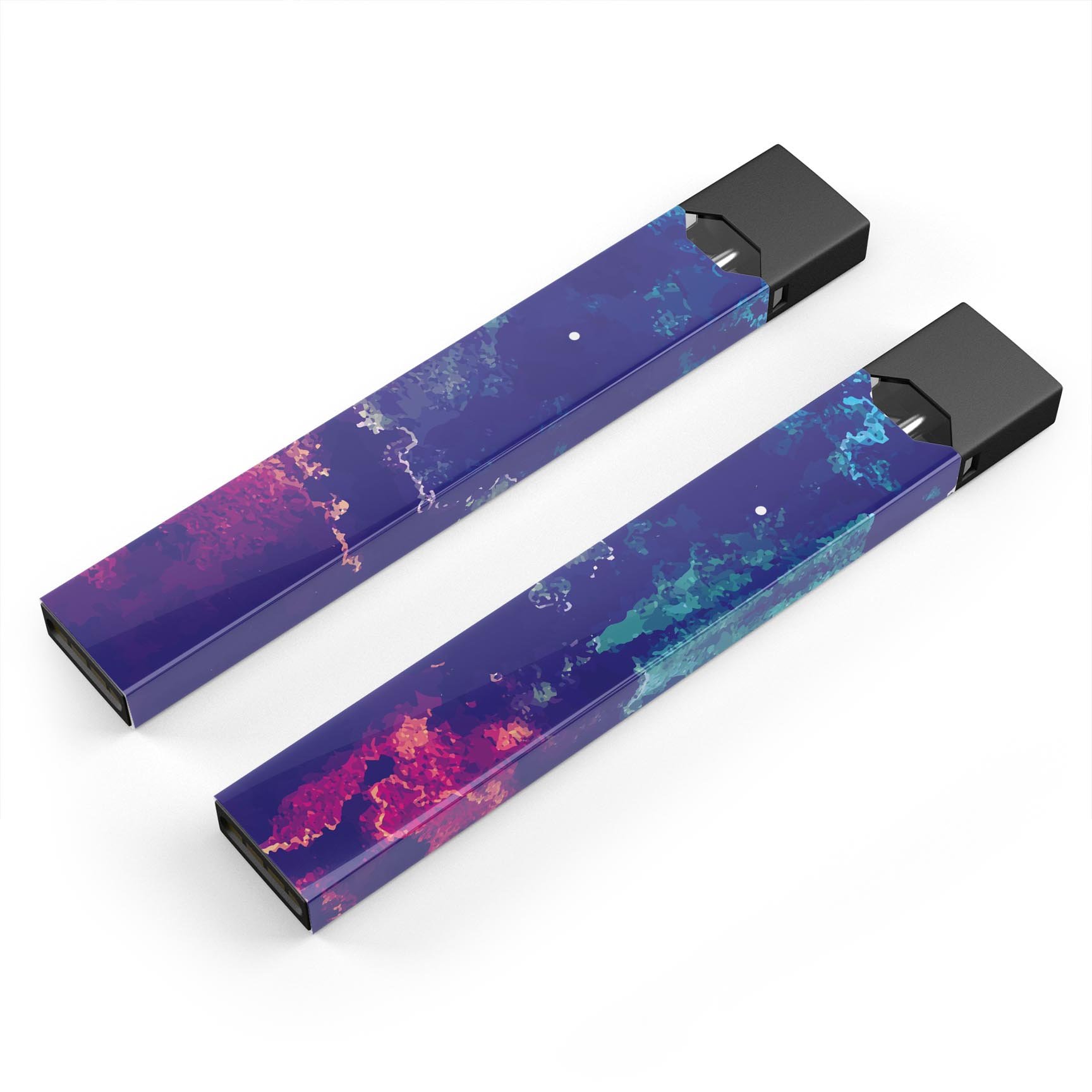 Blue and purple grunge skin-wrap sticker designed for JUUL vaping device, showcasing vibrant colors and a stylish design.