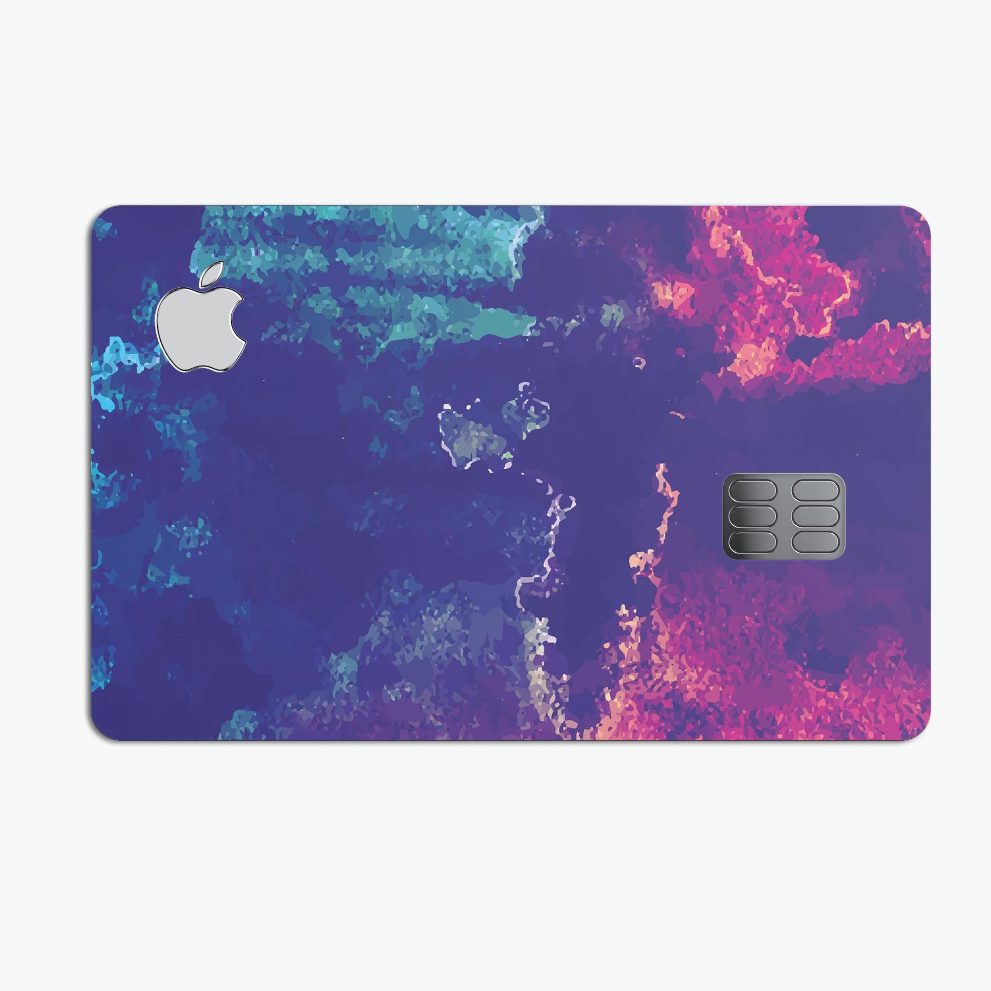 Blue and purple grunge decal skin for Apple Card, showcasing vibrant colors and stylish design.