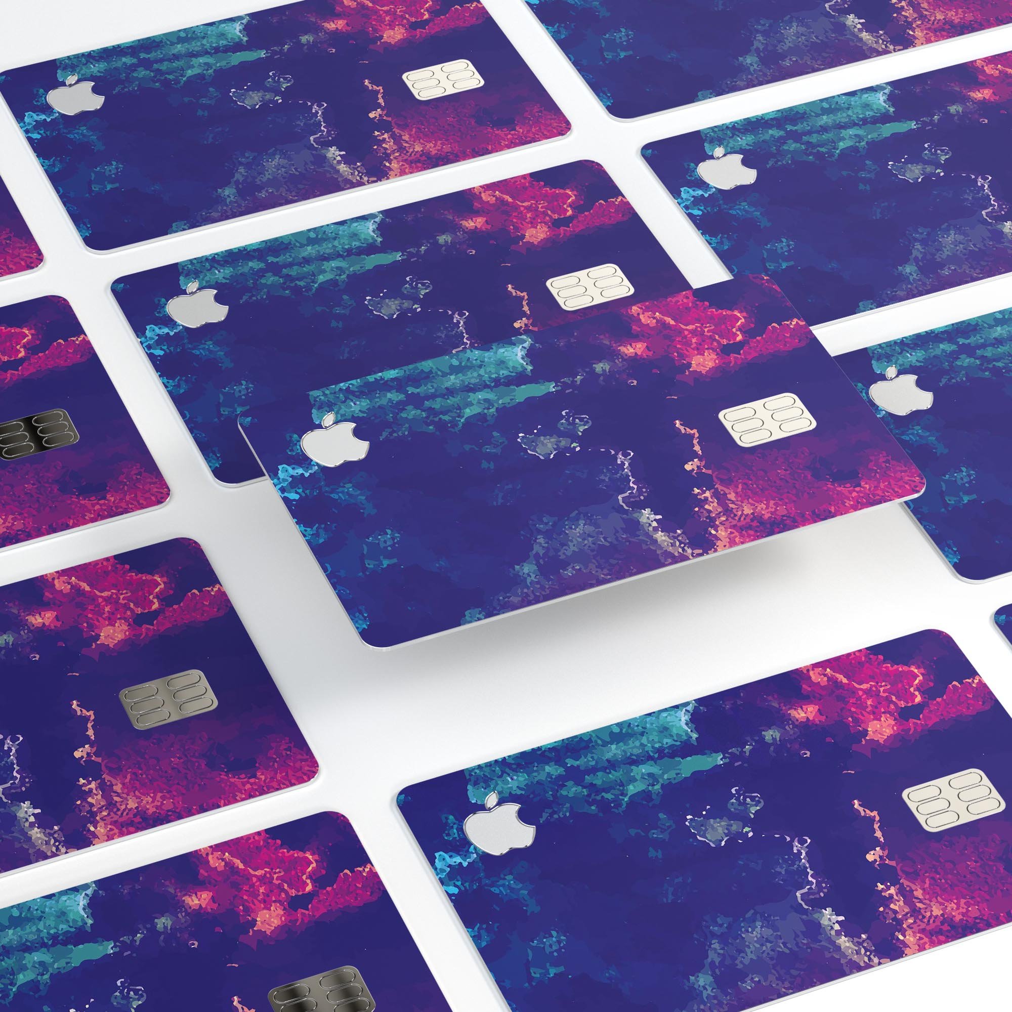 Blue and purple grunge decal skin for Apple Card, showcasing vibrant colors and stylish design.