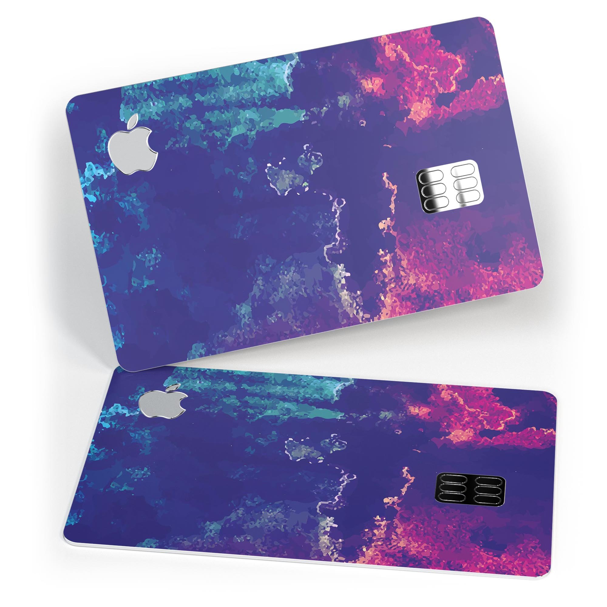 Blue and purple grunge decal skin for Apple Card, showcasing vibrant colors and stylish design.