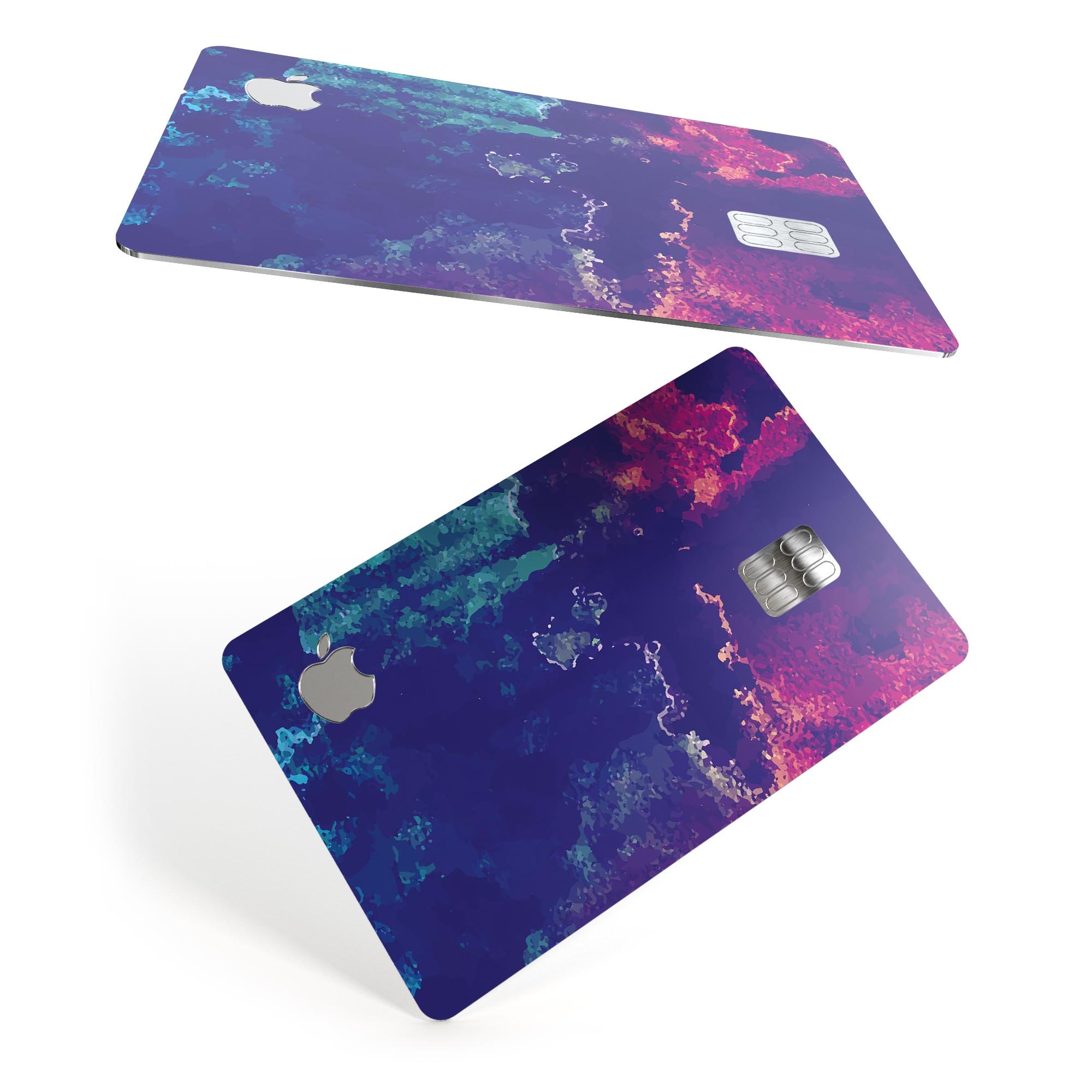 Blue and purple grunge decal skin for Apple Card, showcasing vibrant colors and stylish design.