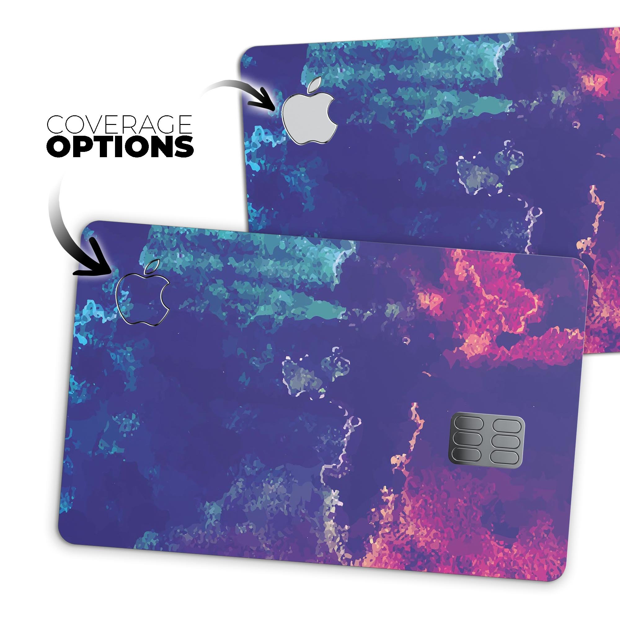 Blue and purple grunge decal skin for Apple Card, showcasing vibrant colors and stylish design.