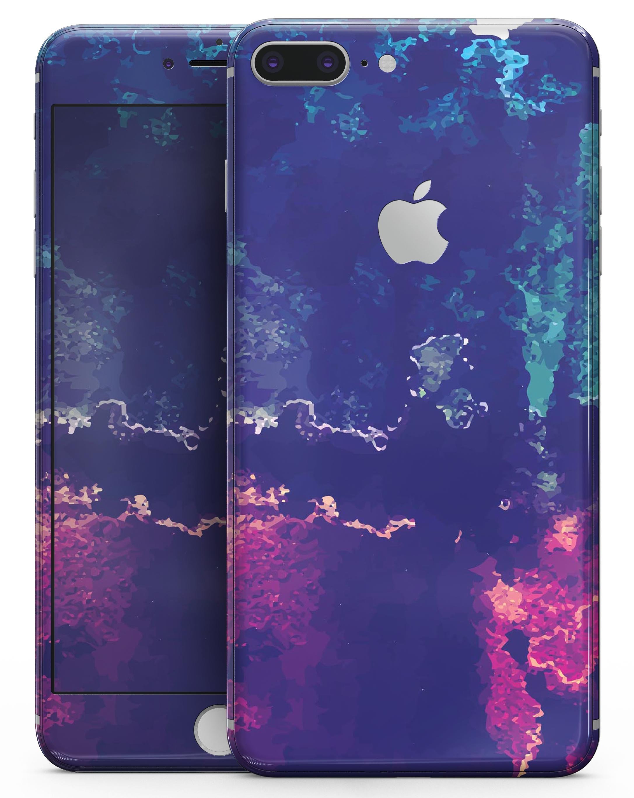 Blue and purple grunge skin for iPhone 8 and 8 Plus, showcasing vibrant colors and a stylish design.