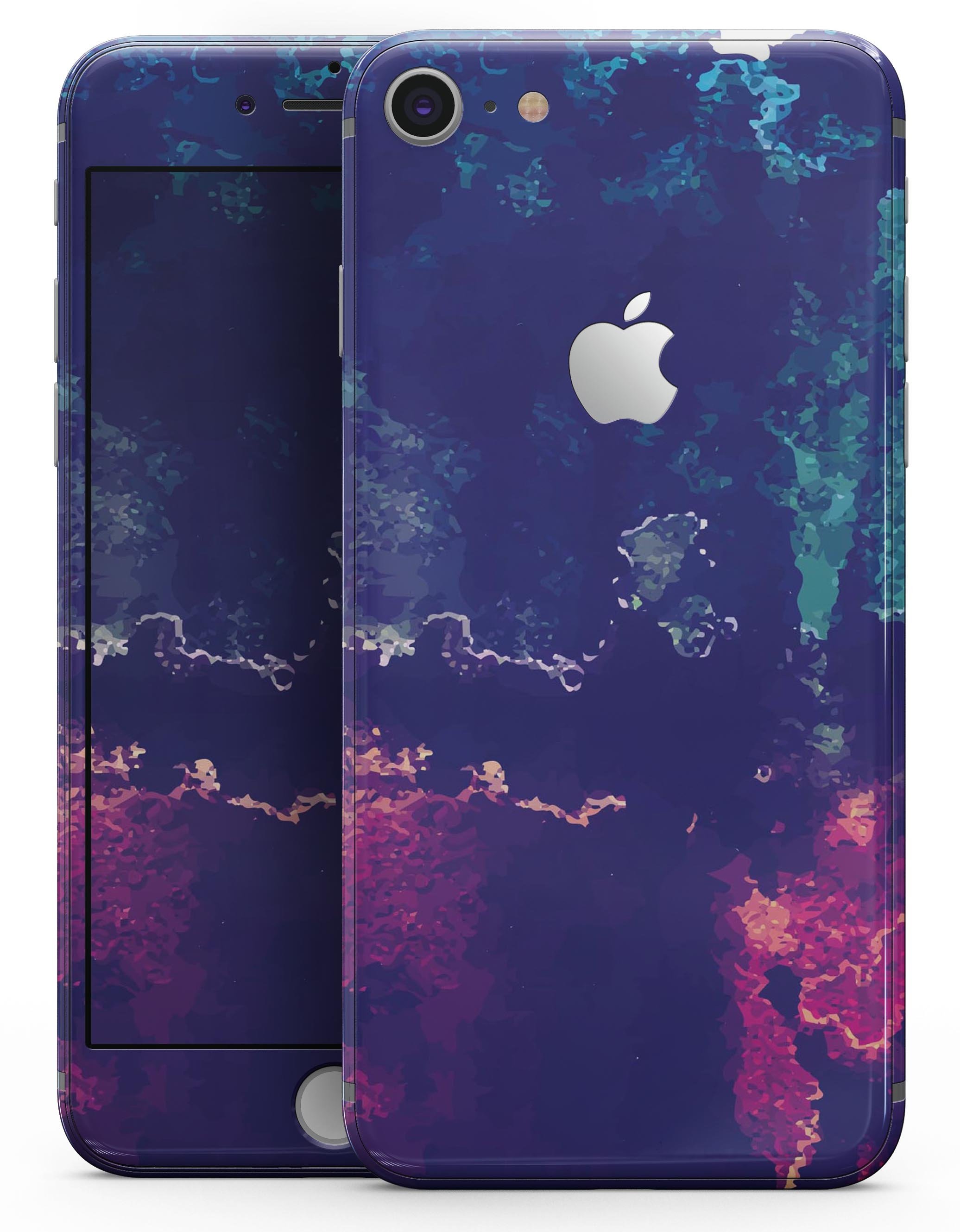 Blue and purple grunge skin for iPhone 8 and 8 Plus, showcasing vibrant colors and a stylish design.