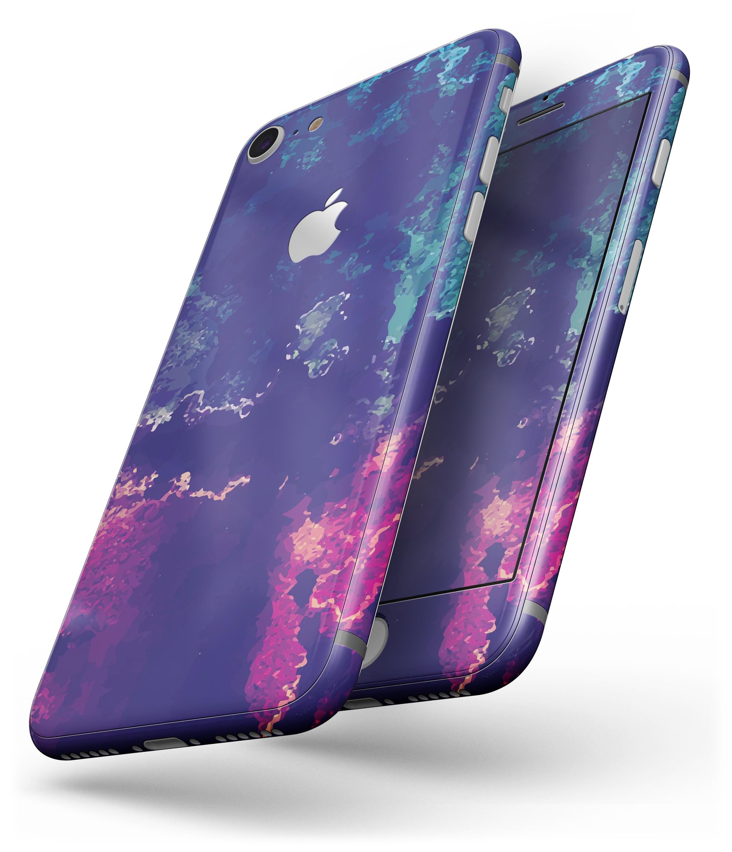 Blue and purple grunge skin for iPhone 8 and 8 Plus, showcasing vibrant colors and a stylish design.