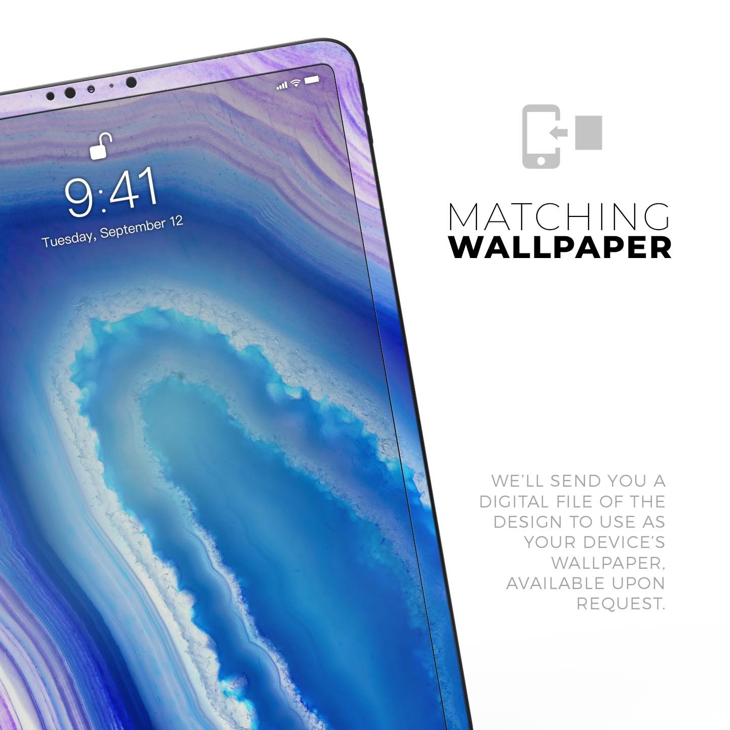 Blue and purple hue agate skin decal for Apple iPad Pro, showcasing vibrant colors and a sleek design.