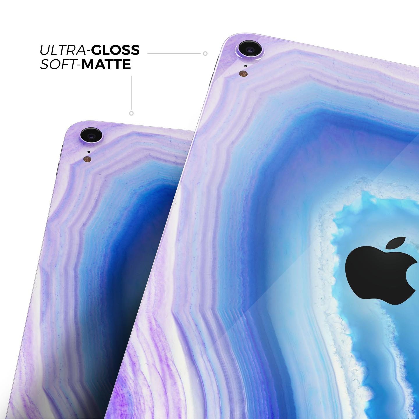 Blue and purple hue agate skin decal for Apple iPad Pro, showcasing vibrant colors and a sleek design.