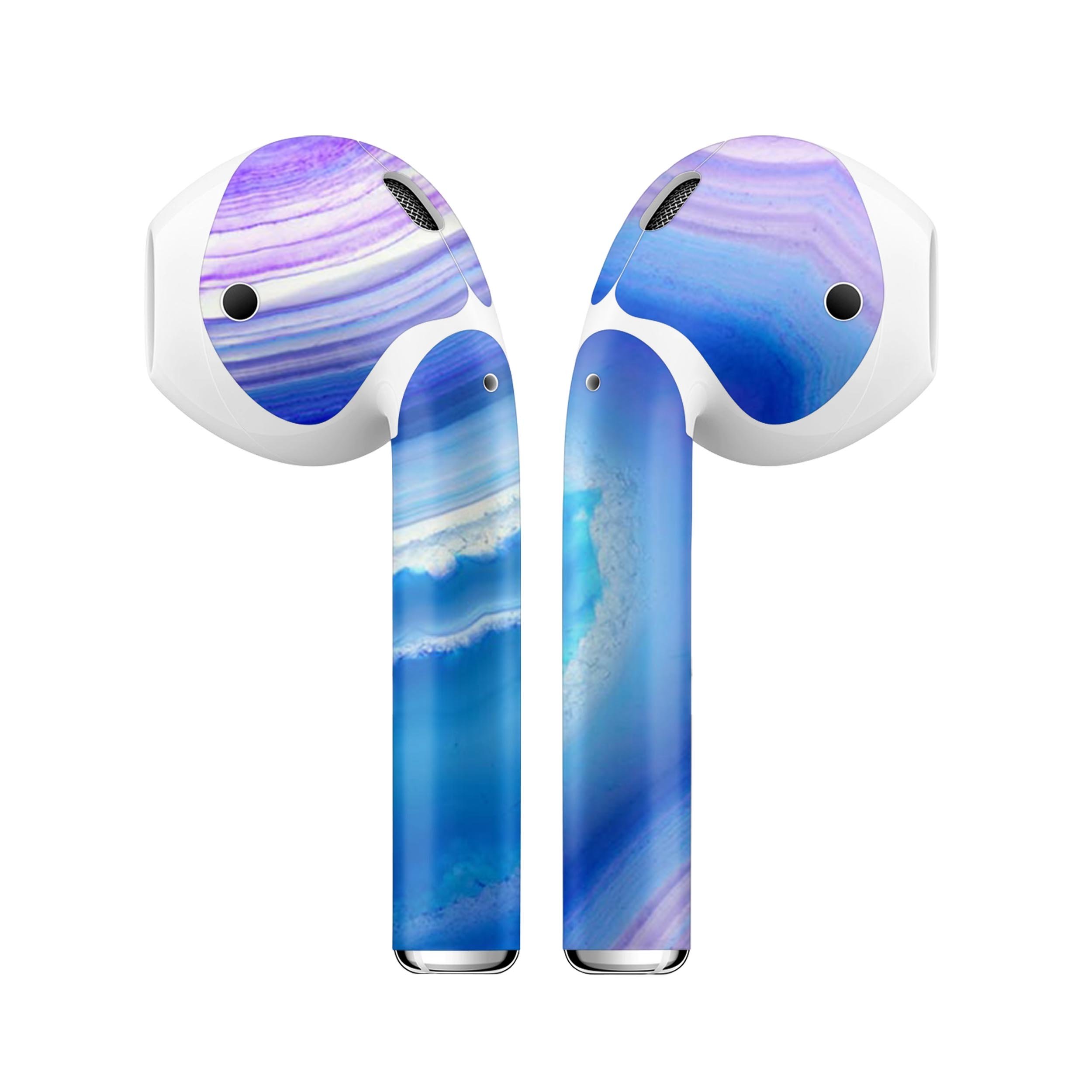 Blue and purple agate design skin decal wrap for Apple AirPods, showcasing vibrant colors and a sleek finish.