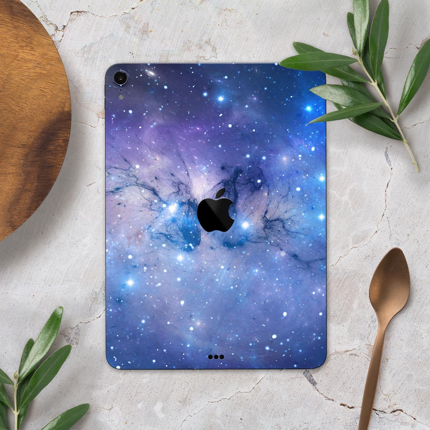 Blue and purple mixed universe design skin decal for Apple iPad, showcasing vibrant colors and a sleek finish.