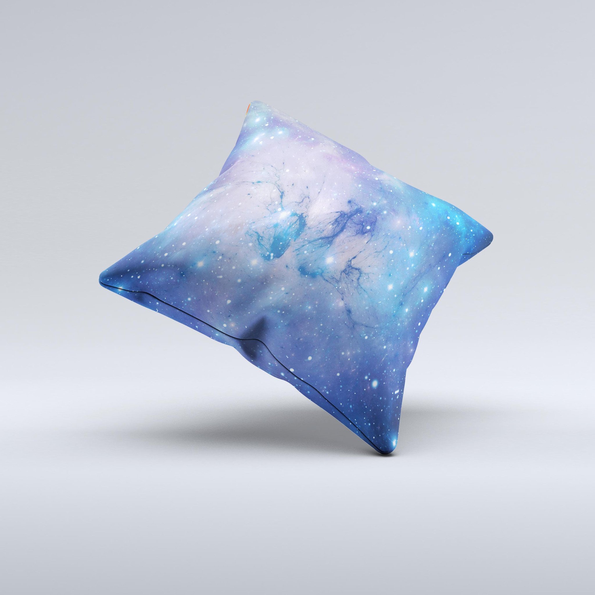 Blue Purple Mixed Universe Ink-Fuzed Decorative Throw Pillow showcasing vibrant colors and unique design, handcrafted in Virginia.