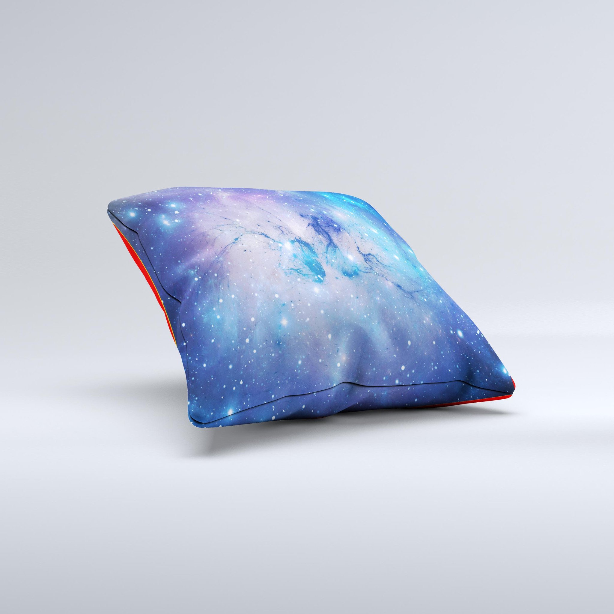 Blue Purple Mixed Universe Ink-Fuzed Decorative Throw Pillow showcasing vibrant colors and unique design, handcrafted in Virginia.