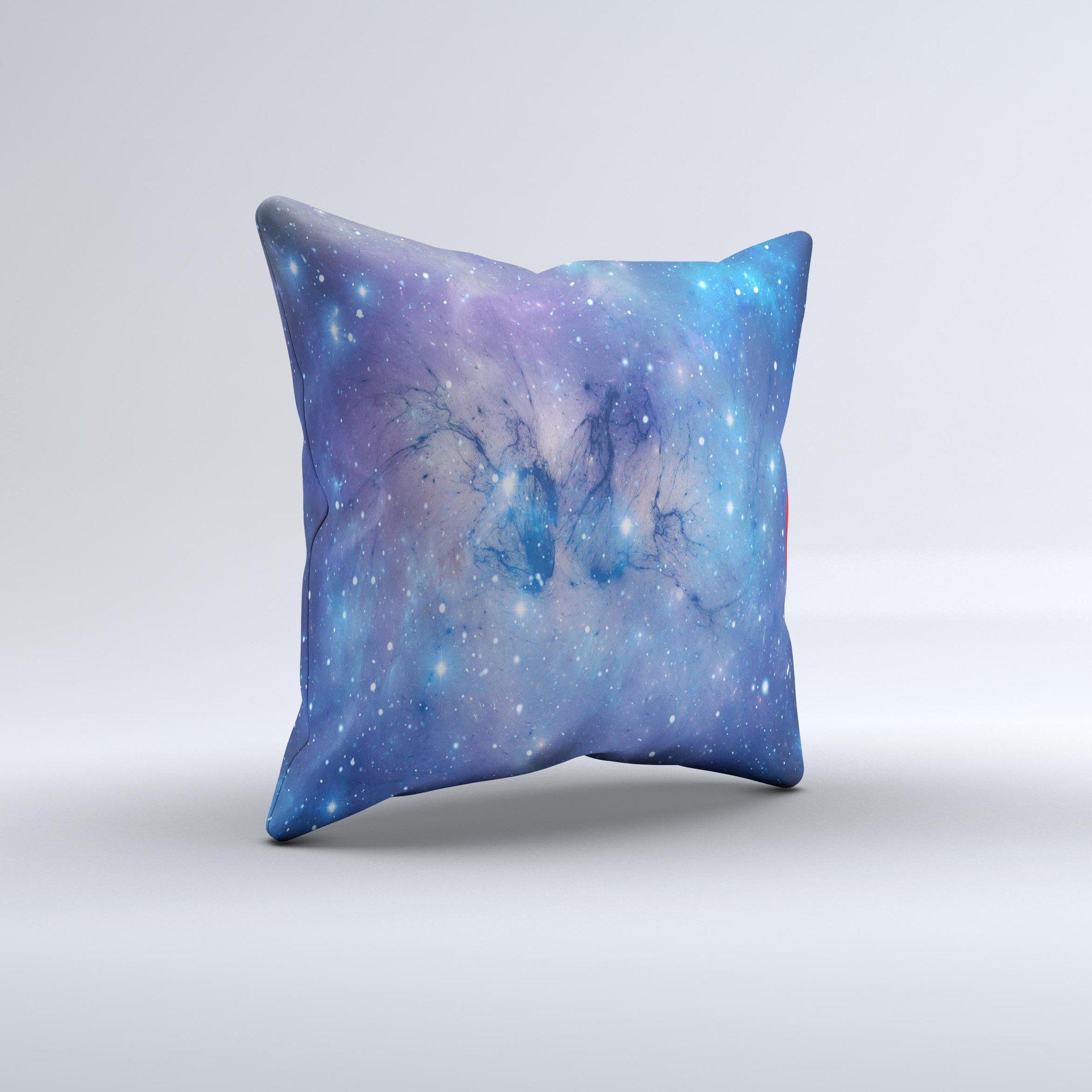 Blue Purple Mixed Universe Ink-Fuzed Decorative Throw Pillow showcasing vibrant colors and unique design, handcrafted in Virginia.