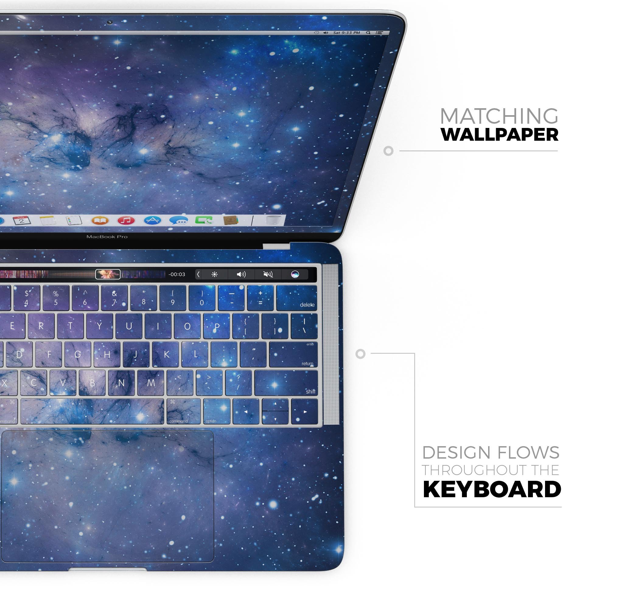 Blue and purple mixed universe skin decal wrap kit for Apple MacBook, showcasing vibrant colors and a sleek design.