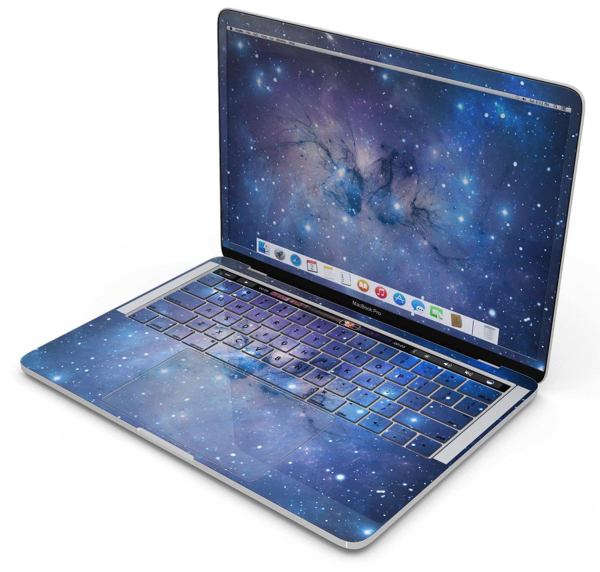 Blue and purple mixed universe skin decal wrap kit for Apple MacBook, showcasing vibrant colors and a sleek design.