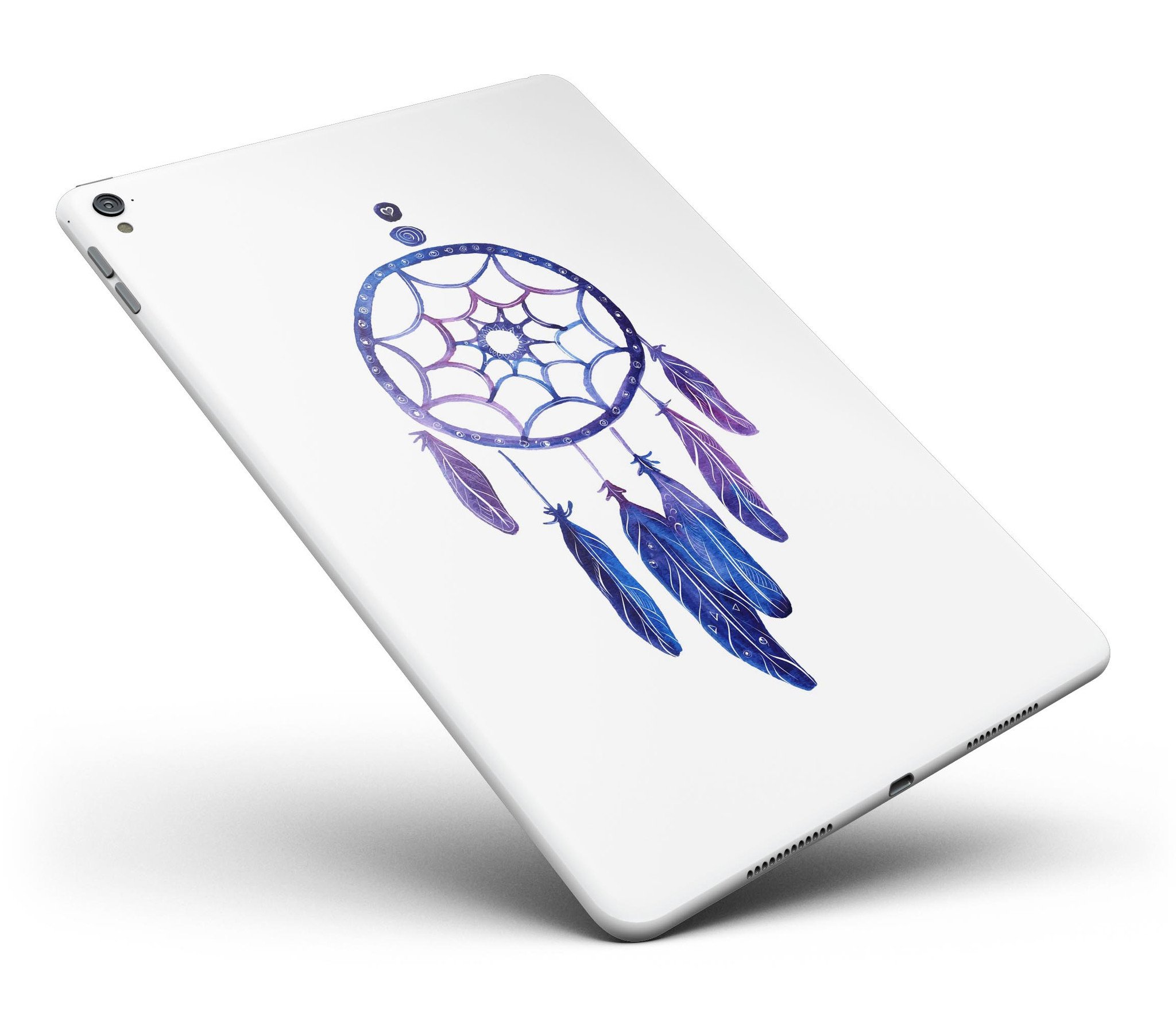 Blue and purple watercolor dreamcatcher skin for iPad Pro, showcasing vibrant colors and intricate design.