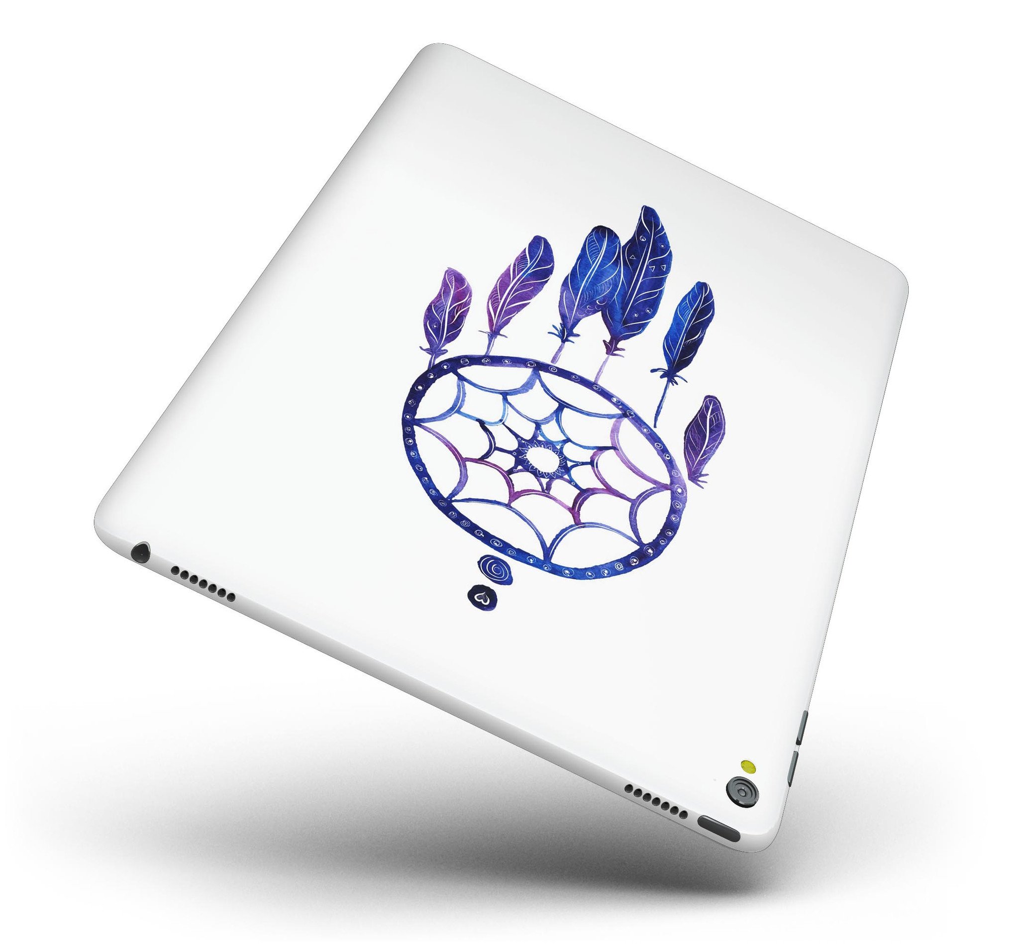 Blue and purple watercolor dreamcatcher skin for iPad Pro, showcasing vibrant colors and intricate design.