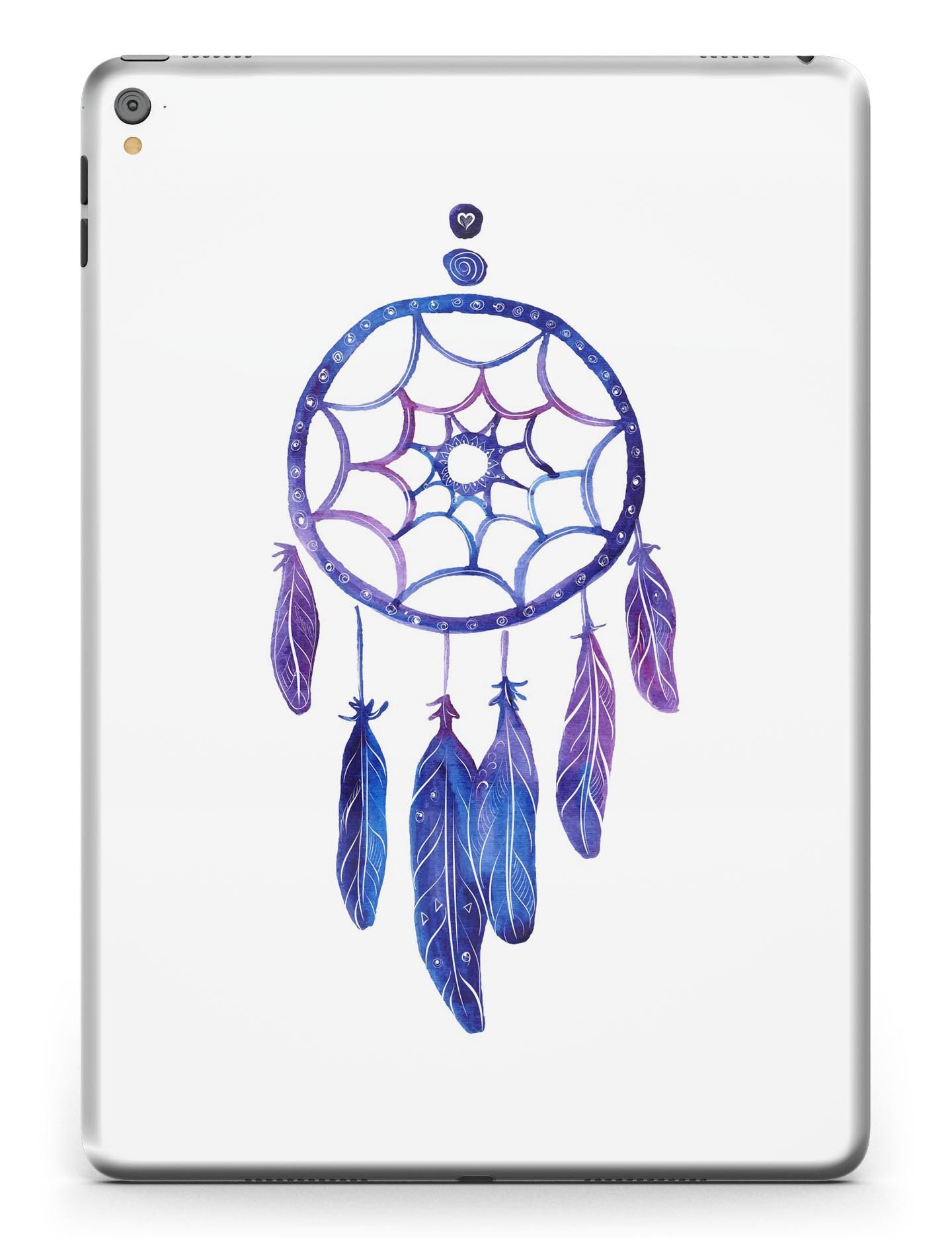 Blue and purple watercolor dreamcatcher skin for iPad Pro, showcasing vibrant colors and intricate design.