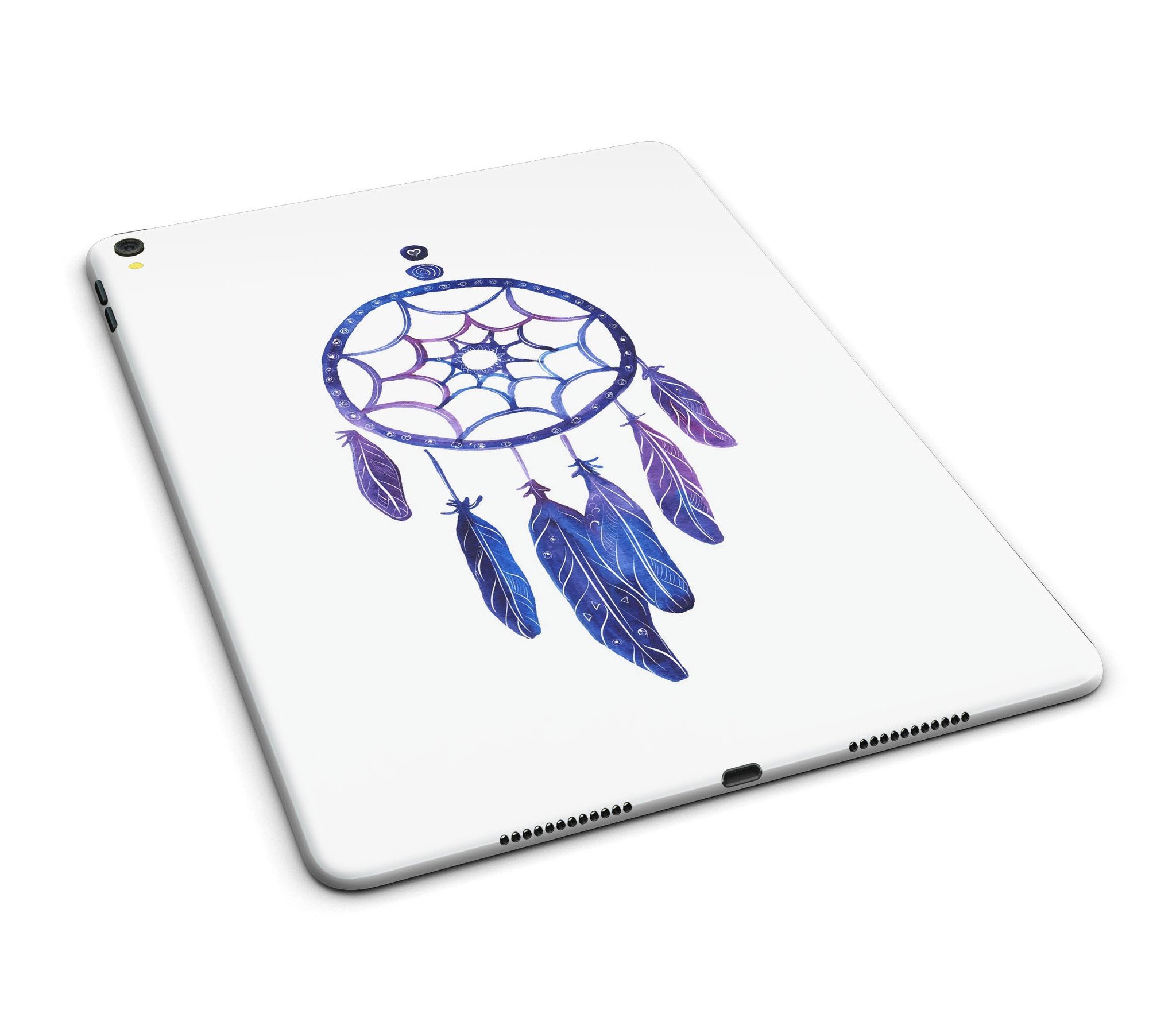 Blue and purple watercolor dreamcatcher skin for iPad Pro, showcasing vibrant colors and intricate design.