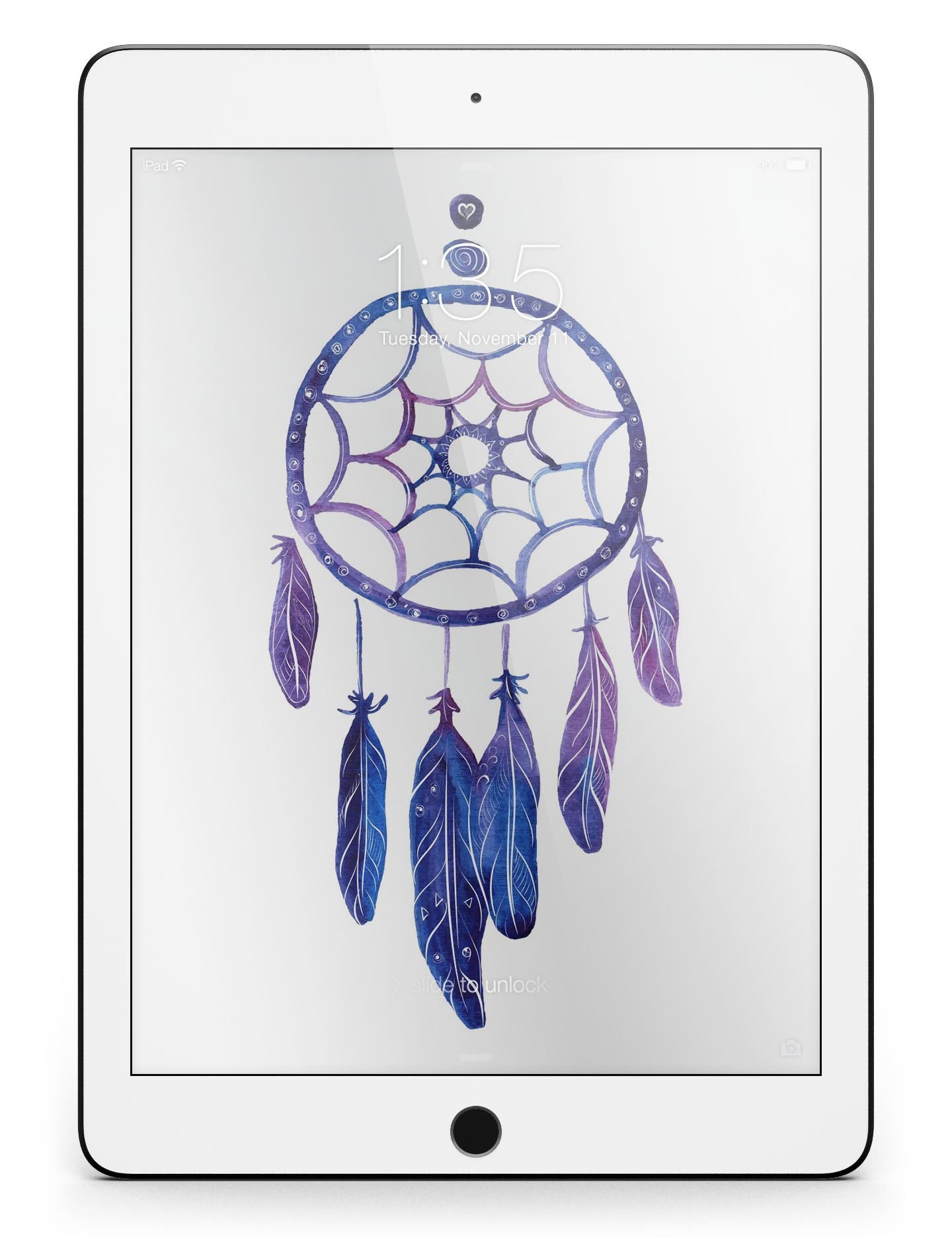 Blue and purple watercolor dreamcatcher skin for iPad Pro, showcasing vibrant colors and intricate design.