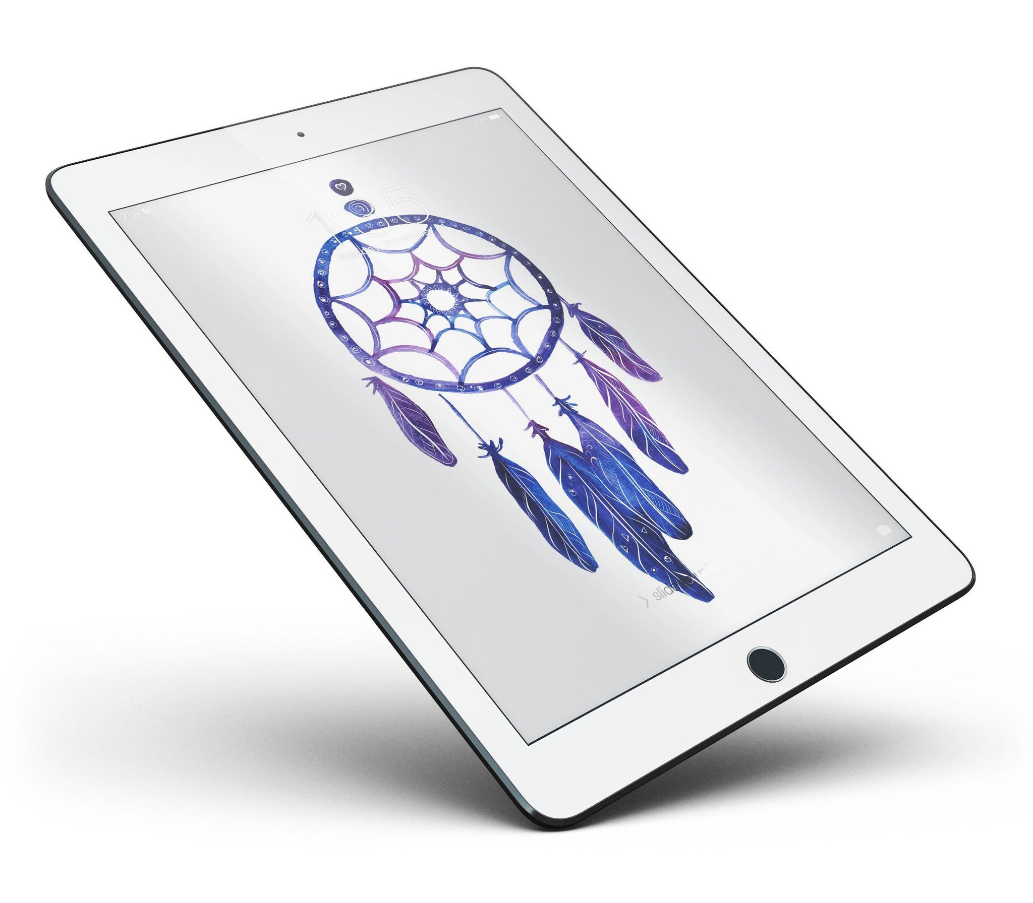 Blue and purple watercolor dreamcatcher skin for iPad Pro, showcasing vibrant colors and intricate design.