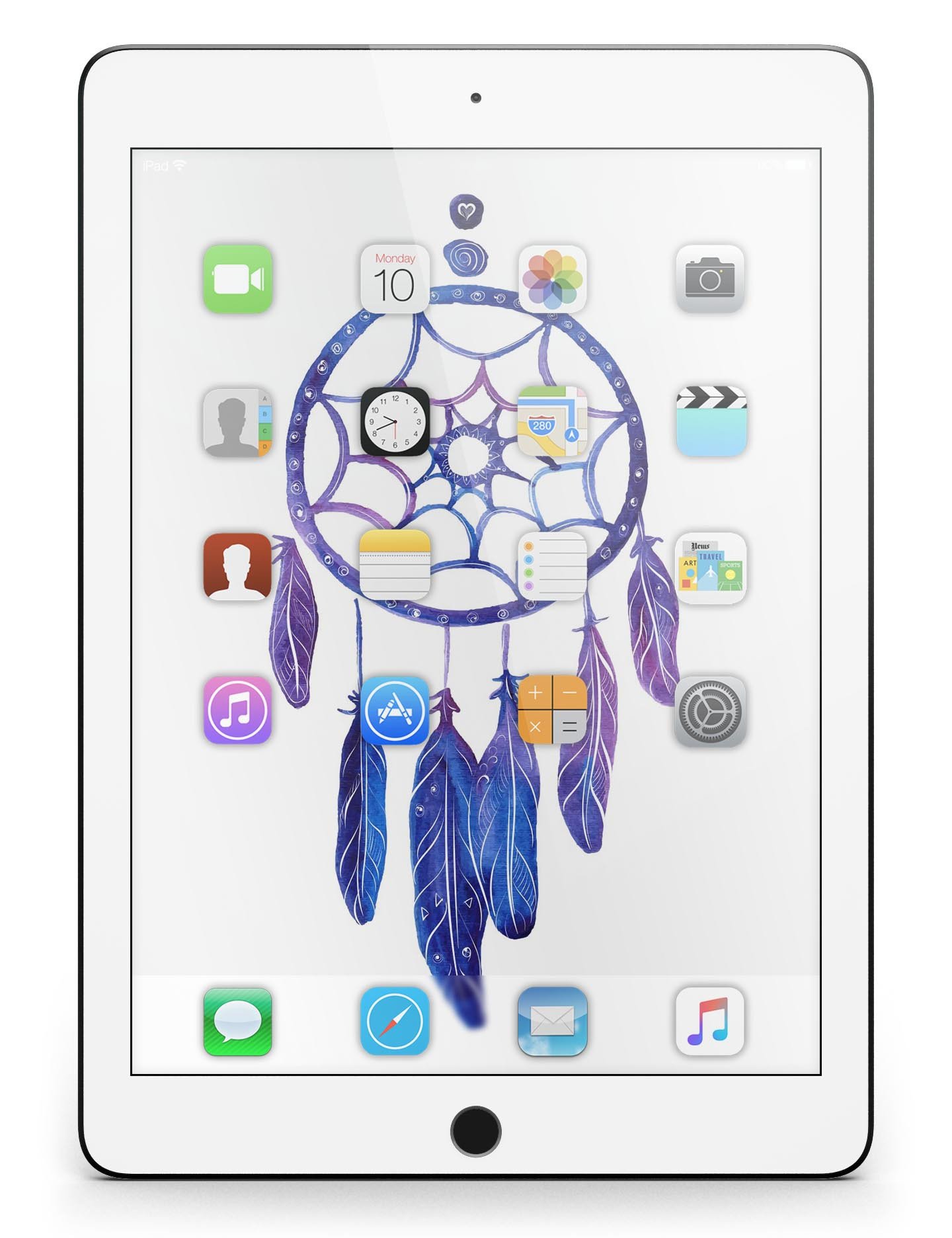 Blue and purple watercolor dreamcatcher skin for iPad Pro, showcasing vibrant colors and intricate design.