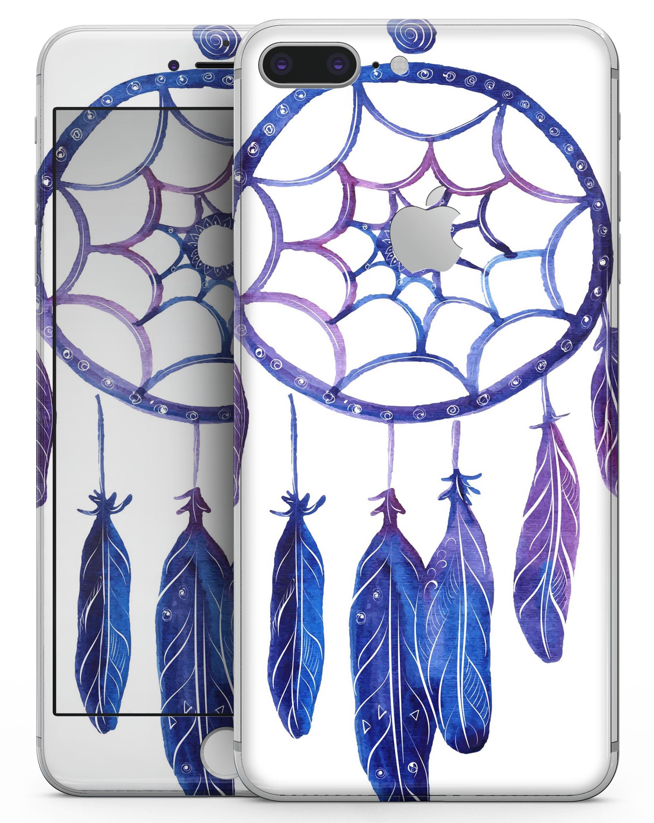 Blue and purple watercolor dreamcatcher skin for iPhone 8 and 8 Plus, showcasing vibrant colors and intricate design.