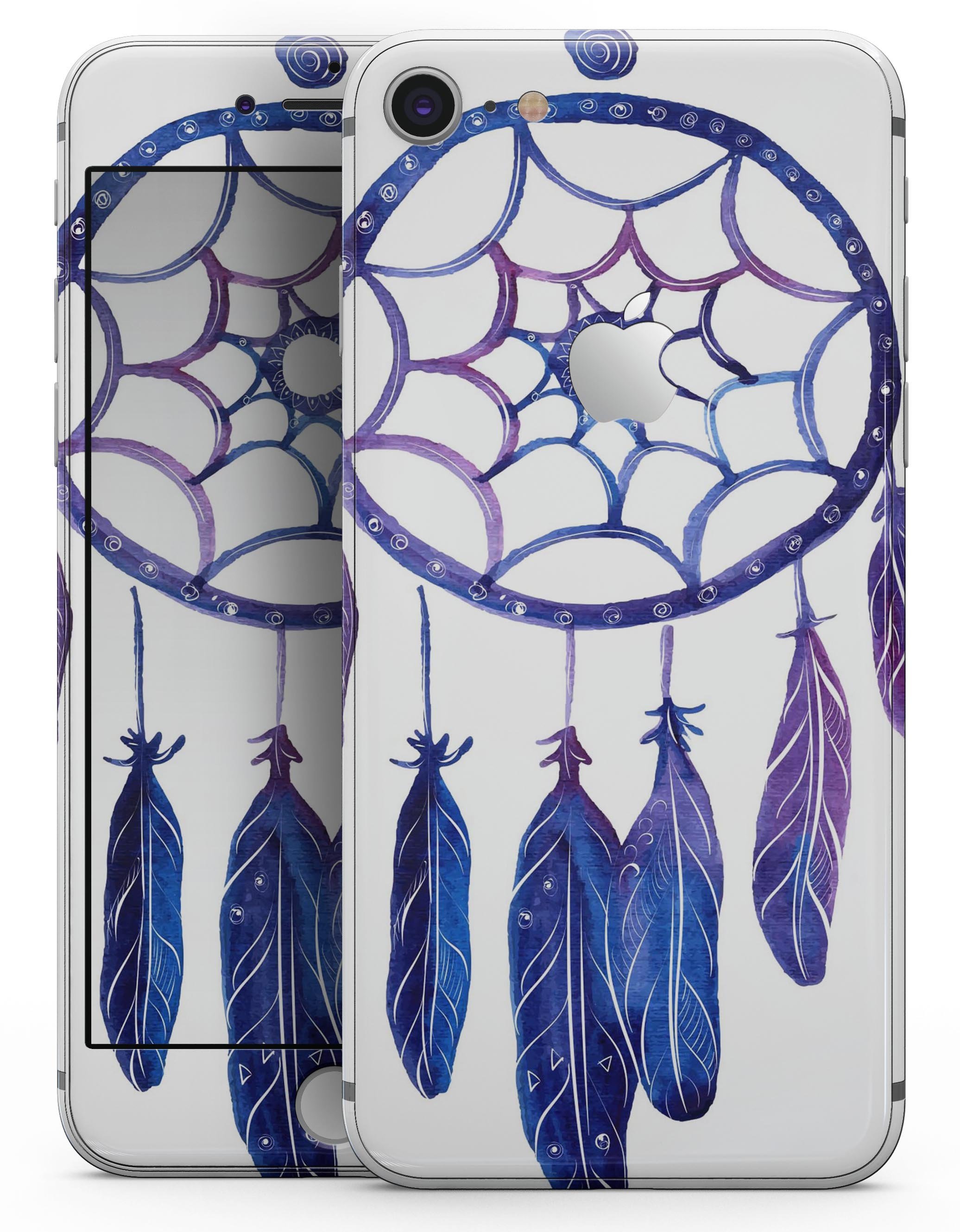 Blue and purple watercolor dreamcatcher skin for iPhone 8 and 8 Plus, showcasing vibrant colors and intricate design.