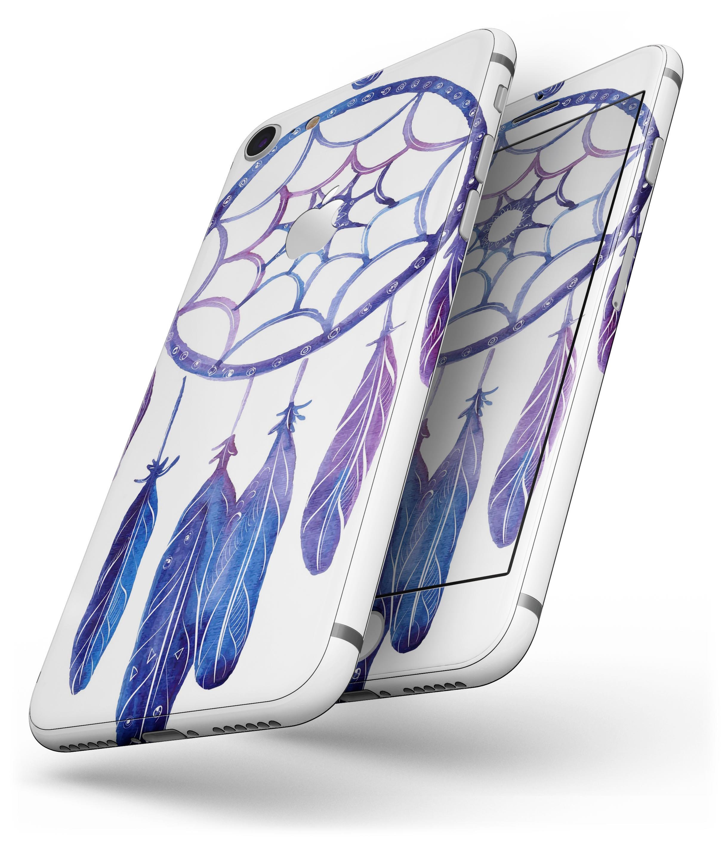 Blue and purple watercolor dreamcatcher skin for iPhone 8 and 8 Plus, showcasing vibrant colors and intricate design.