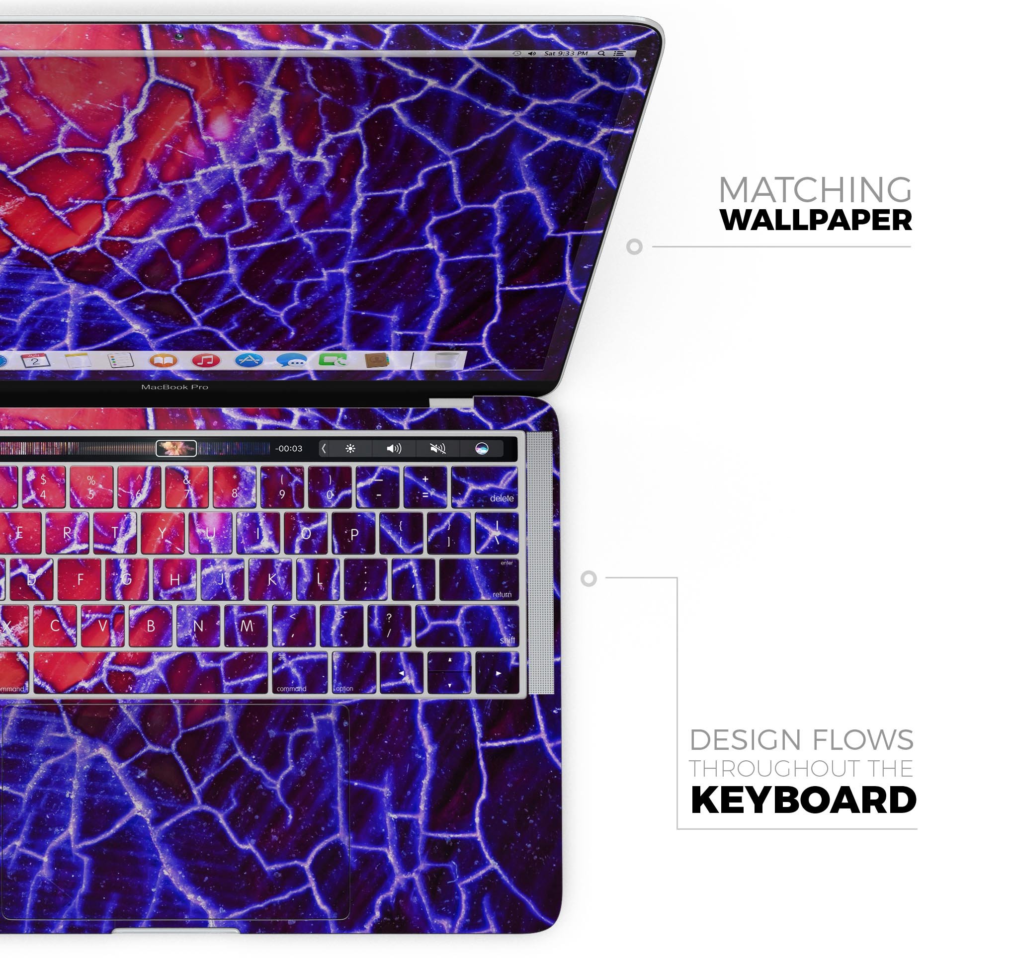 Blue Red Dragon Vein Agate skin decal wrap kit for MacBook, showcasing vibrant colors and a sleek design.