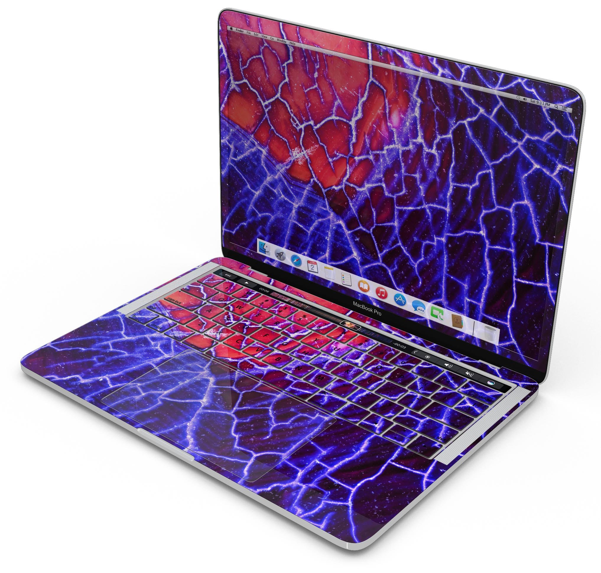 Blue Red Dragon Vein Agate skin decal wrap kit for MacBook, showcasing vibrant colors and a sleek design.