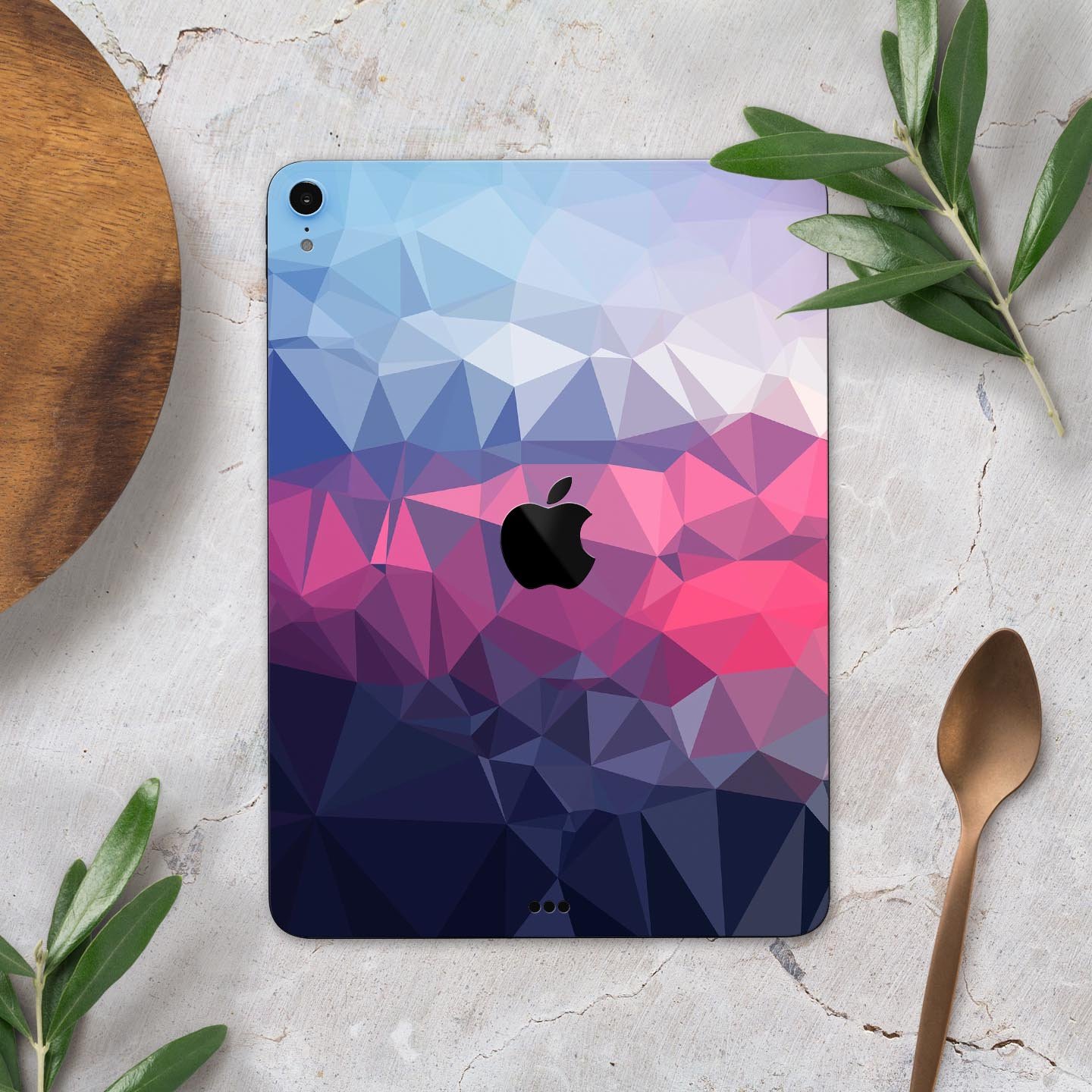 Blue Red Purple Geometric Full Body Skin Decal for Apple iPad, showcasing vibrant colors and geometric patterns.