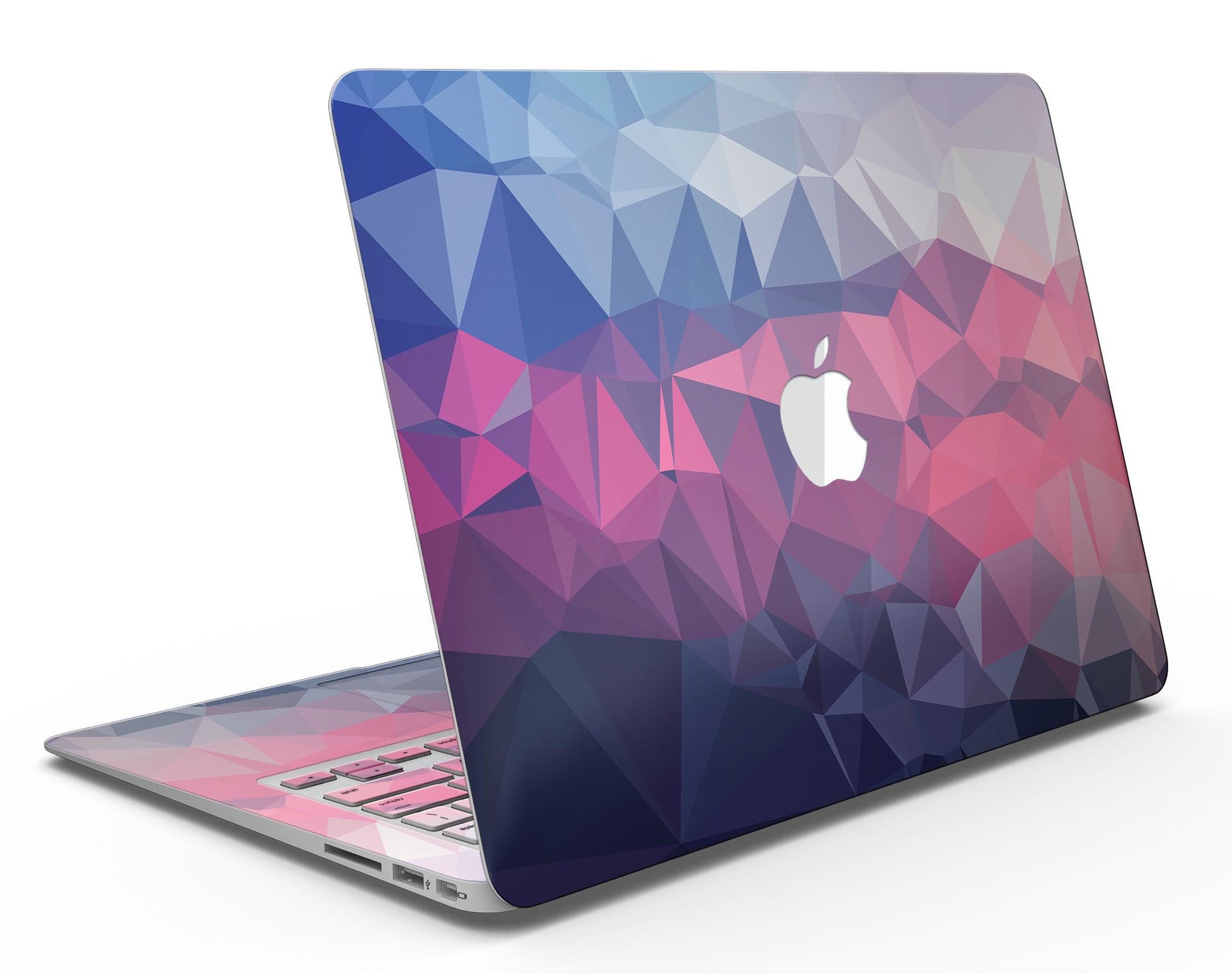 Blue Red Purple Geometric MacBook Air Skin Kit showcasing vibrant colors and geometric patterns, designed for style and protection.