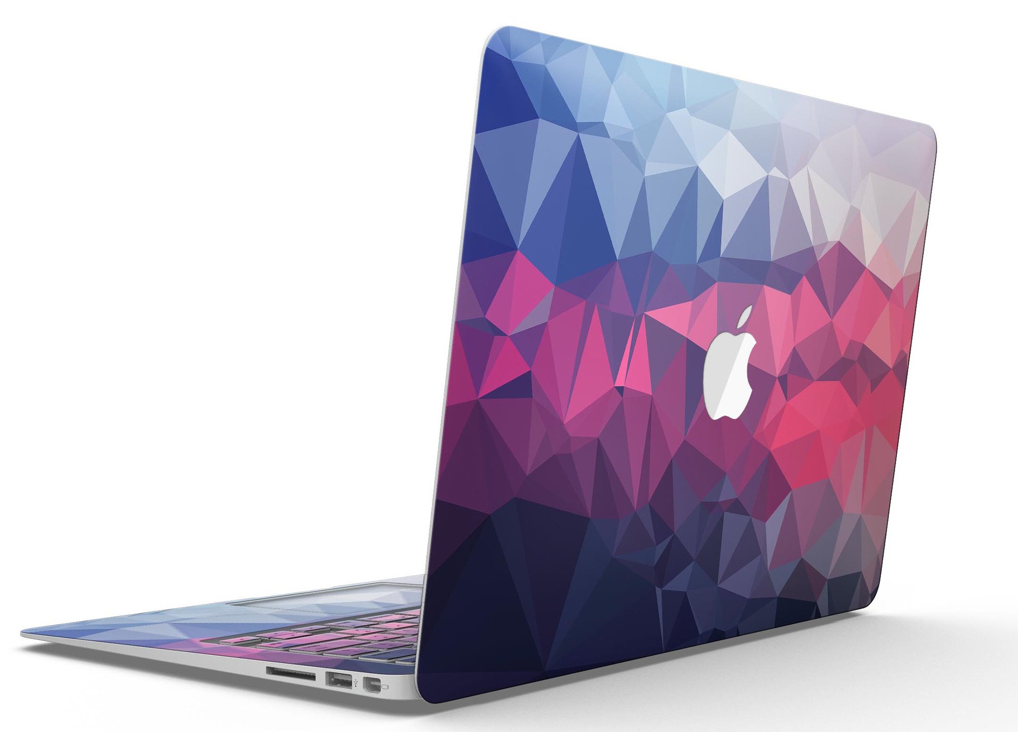 Blue Red Purple Geometric MacBook Air Skin Kit showcasing vibrant colors and geometric patterns, designed for style and protection.