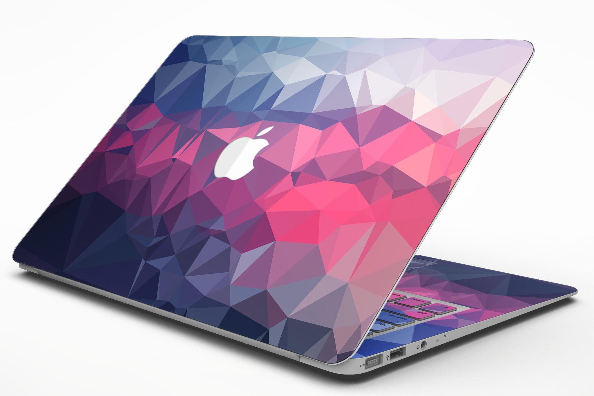 Blue Red Purple Geometric MacBook Air Skin Kit showcasing vibrant colors and geometric patterns, designed for style and protection.