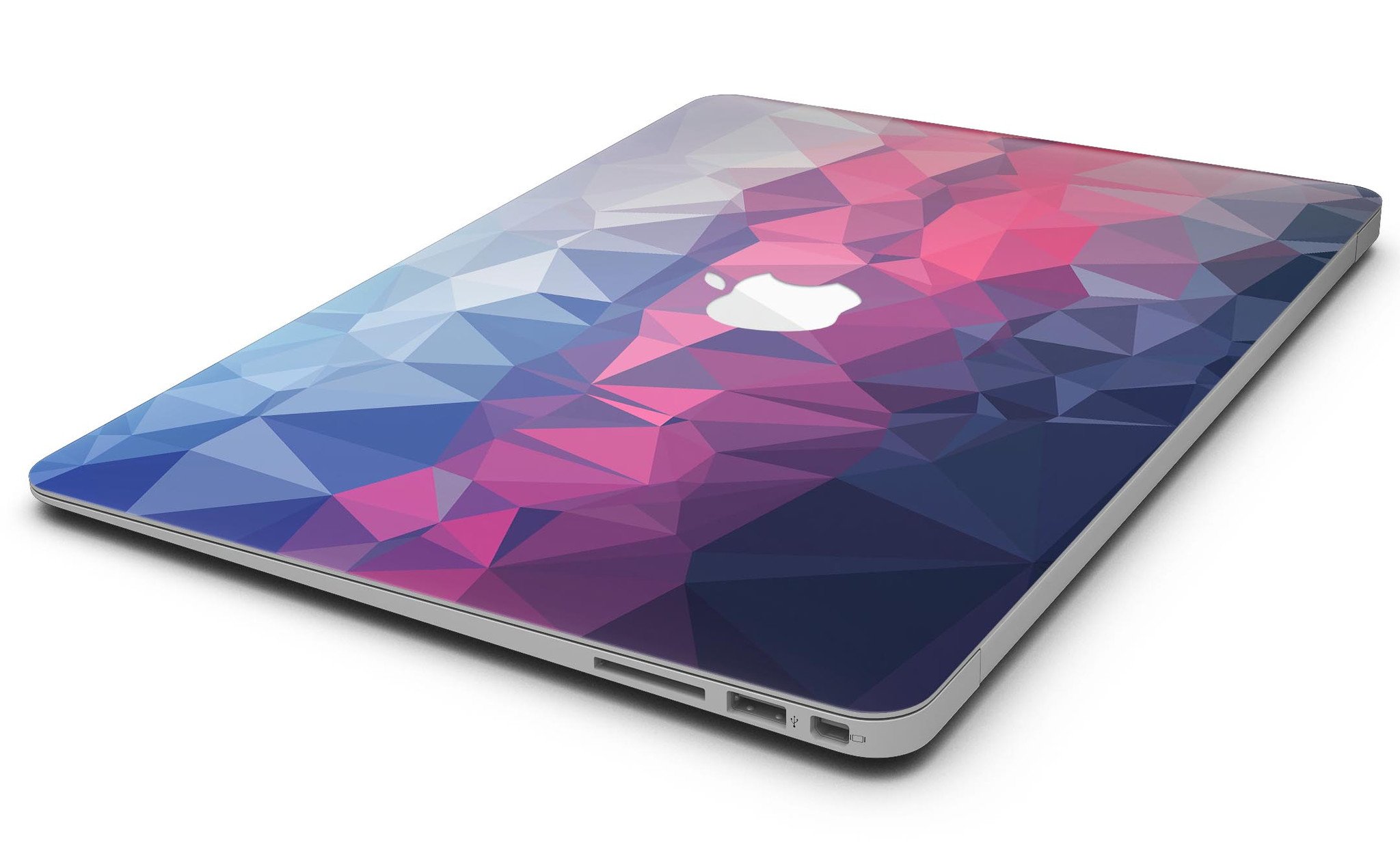 Blue Red Purple Geometric MacBook Air Skin Kit showcasing vibrant colors and geometric patterns, designed for style and protection.