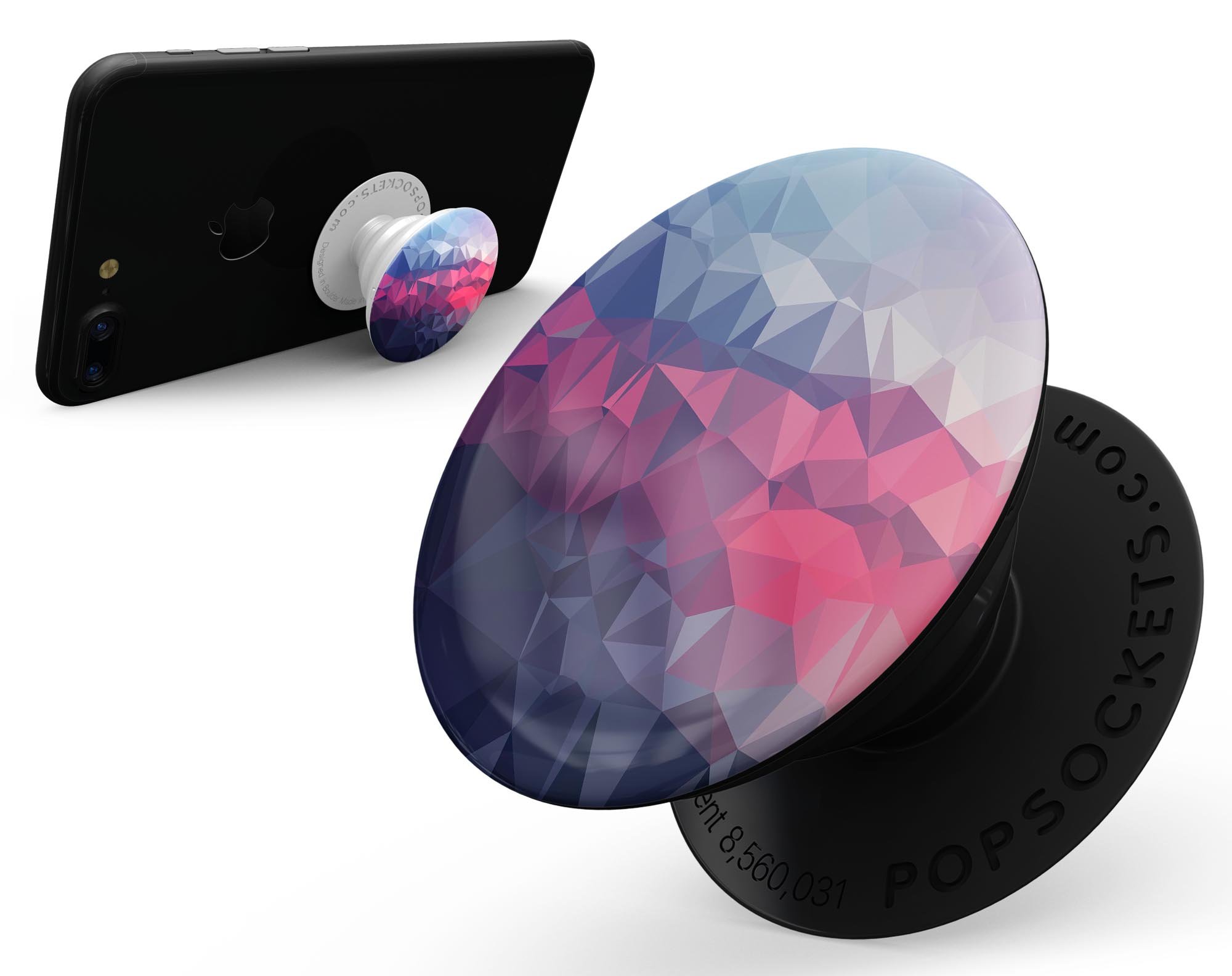 Blue Red Purple Geometric Skin Kit for PopSockets featuring vibrant geometric patterns on premium vinyl.