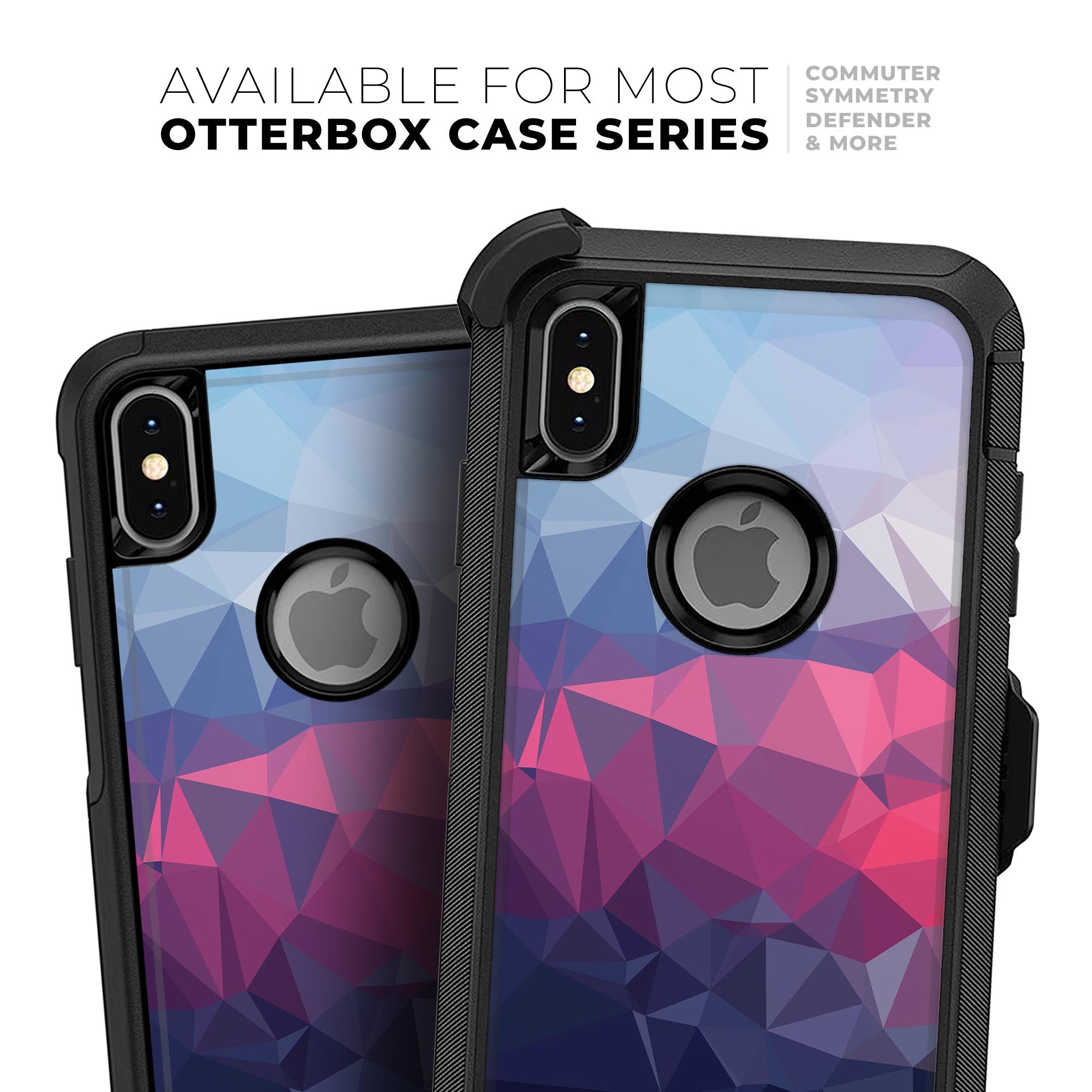 Blue Red Purple Geometric Skin Kit designed for iPhone OtterBox cases, showcasing vibrant colors and a sleek design.