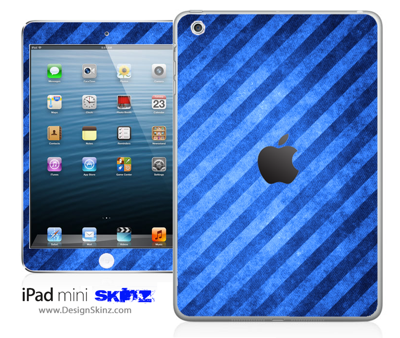 Blue Slanted Striped iPad Skin showcasing vibrant colors and sleek design, perfectly fitted to an iPad.