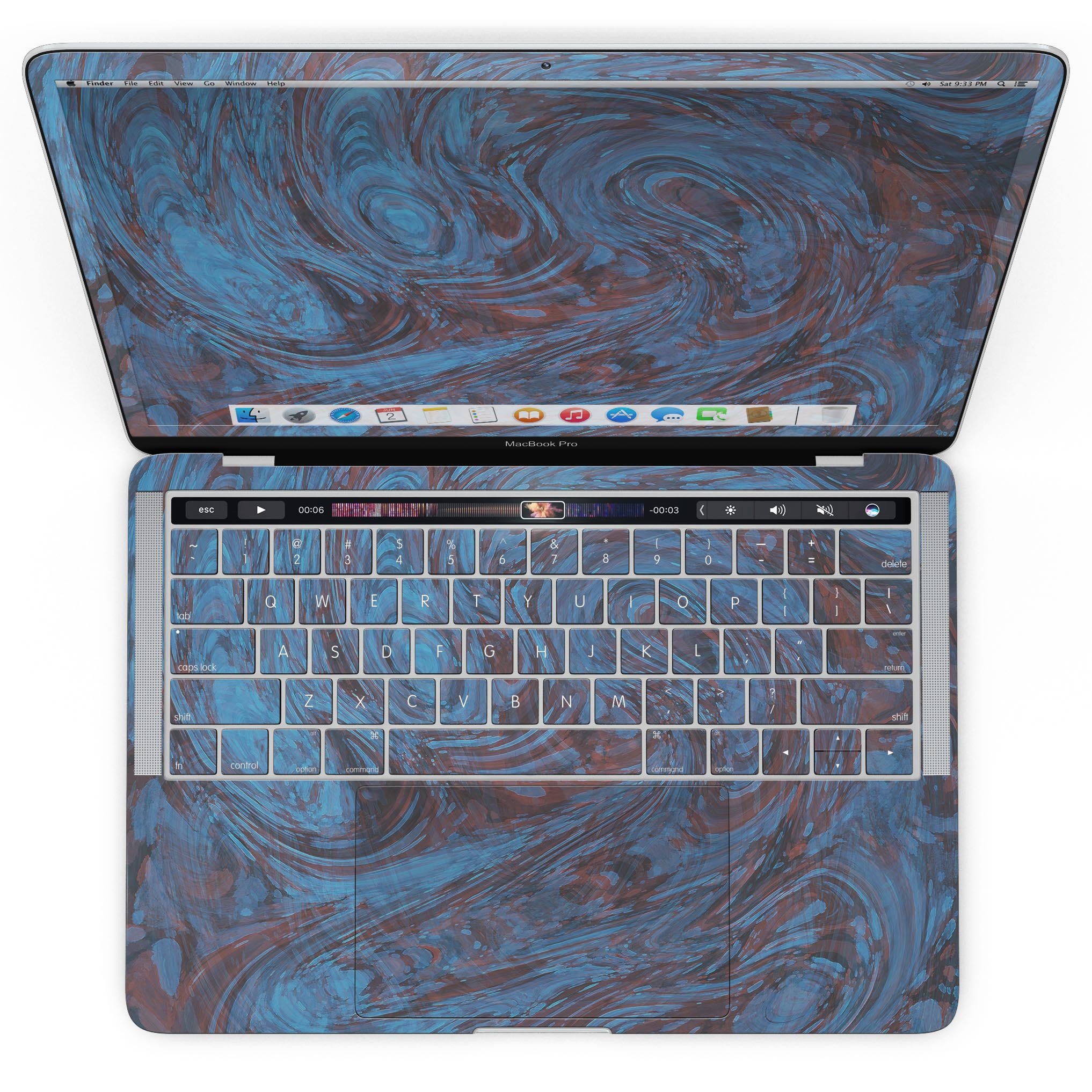 Blue Slate Marble Skin Kit for MacBook Pro with Touch Bar, showcasing a stylish marble design that fits perfectly on the device.