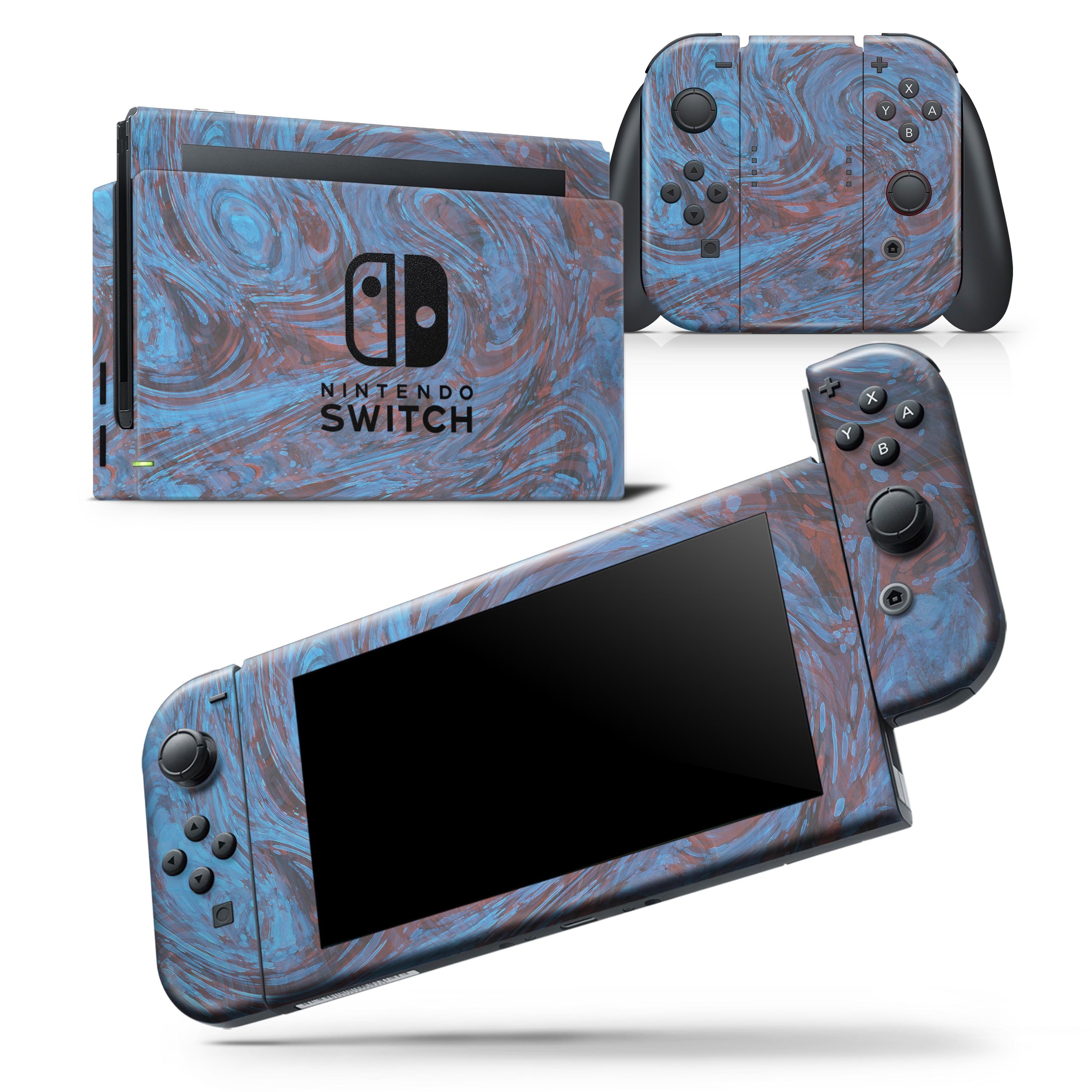 Blue Slate Marble Skin Wrap Decal for Nintendo Switch, showcasing a stylish design that fits snugly on the console and controllers.