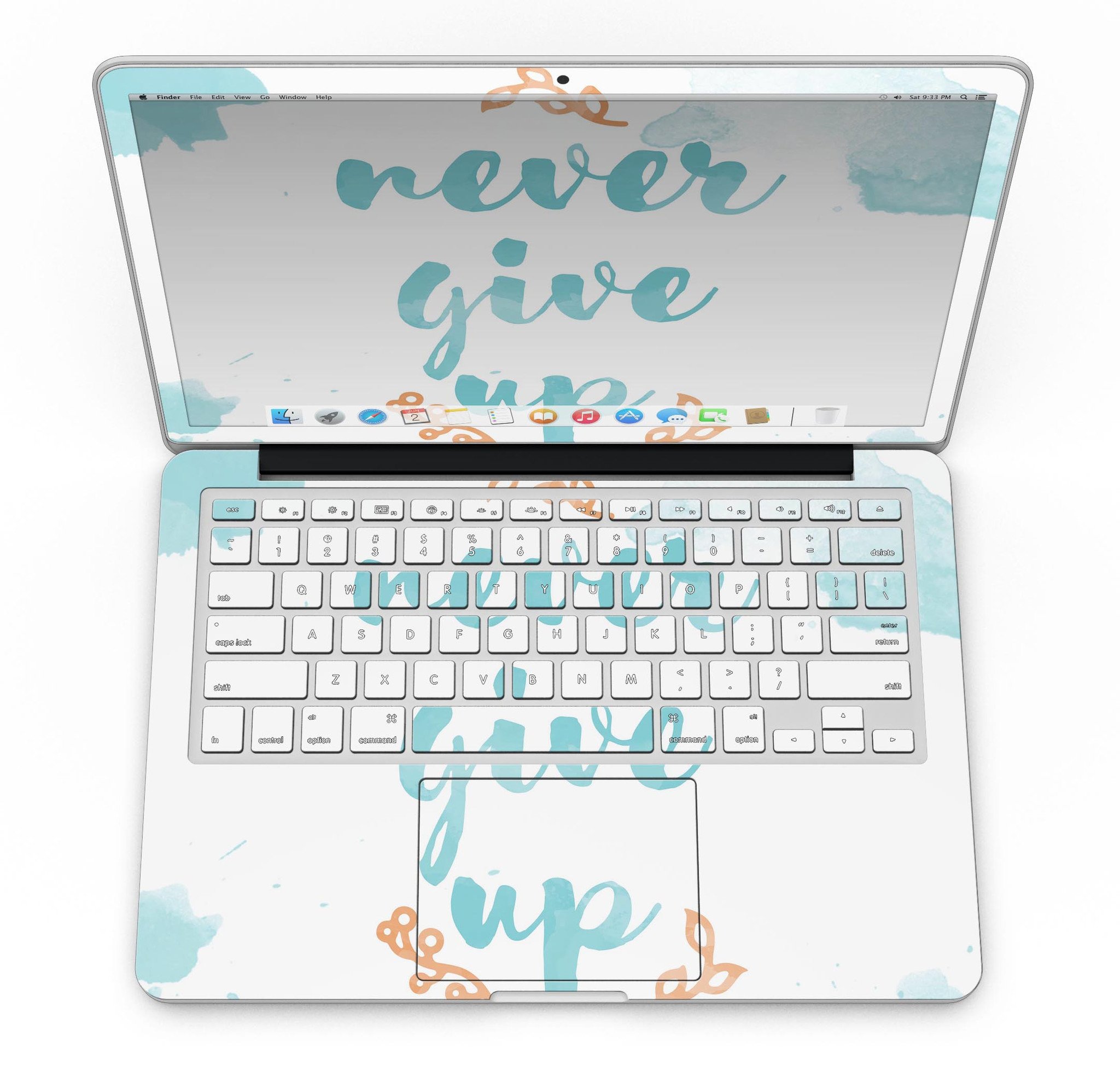 Blue Soft Never Give Up skin for MacBook Pro with Retina Display, showcasing a stylish design and premium vinyl material.