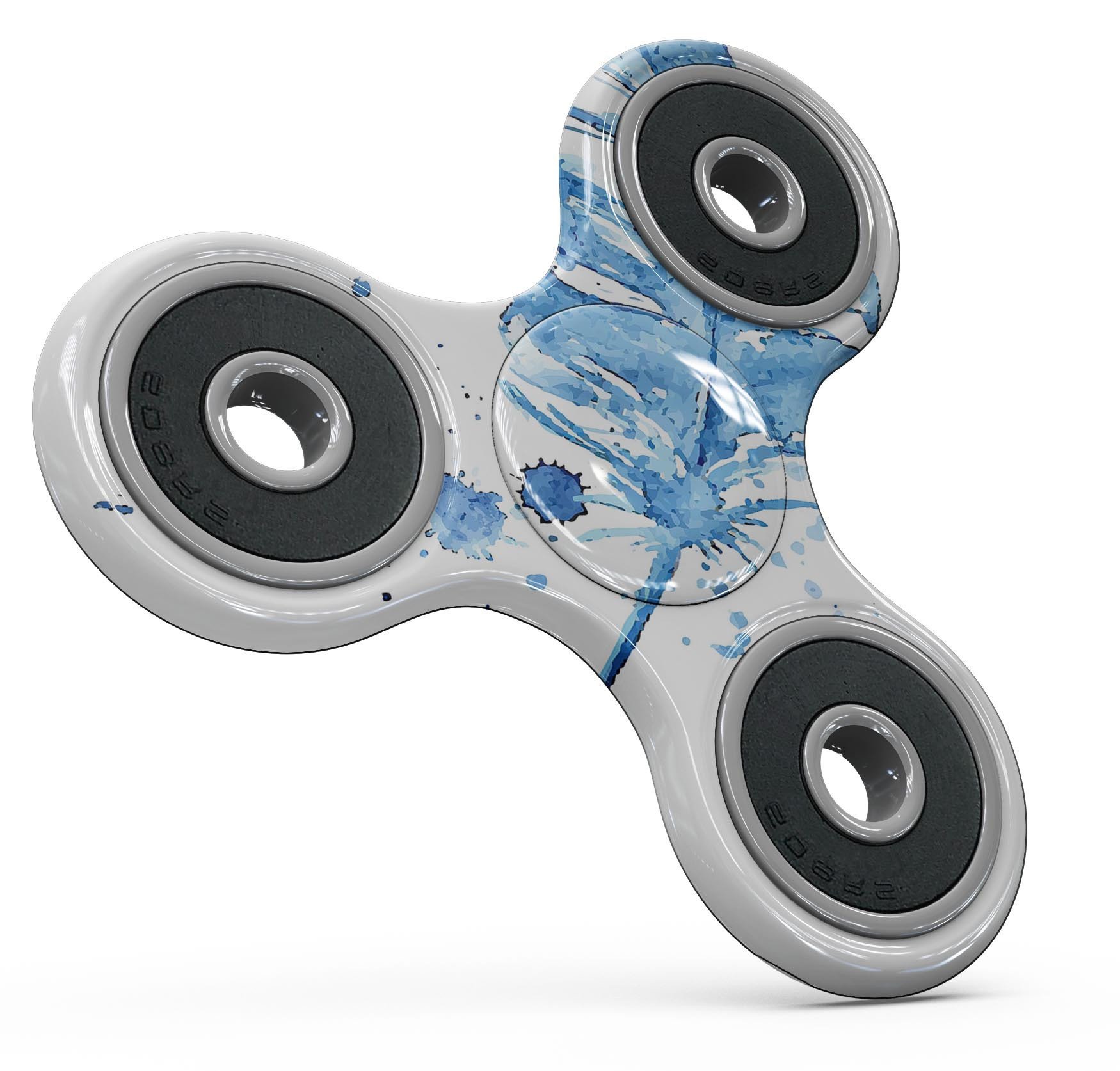 Blue Splatter Feather Full-Body Skin-Kit for fidget spinner, showcasing vibrant colors and a unique design.