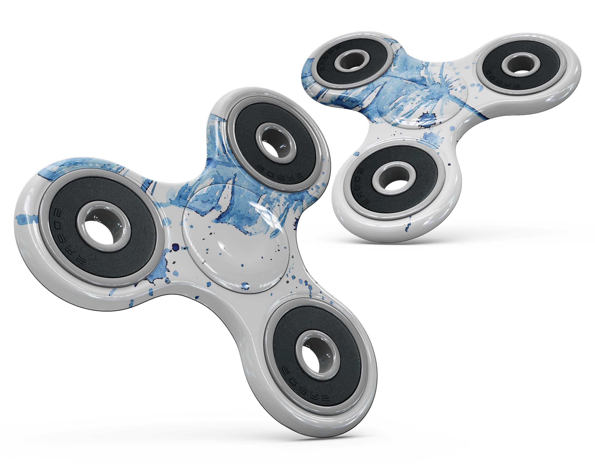 Blue Splatter Feather Full-Body Skin-Kit for fidget spinner, showcasing vibrant colors and a unique design.