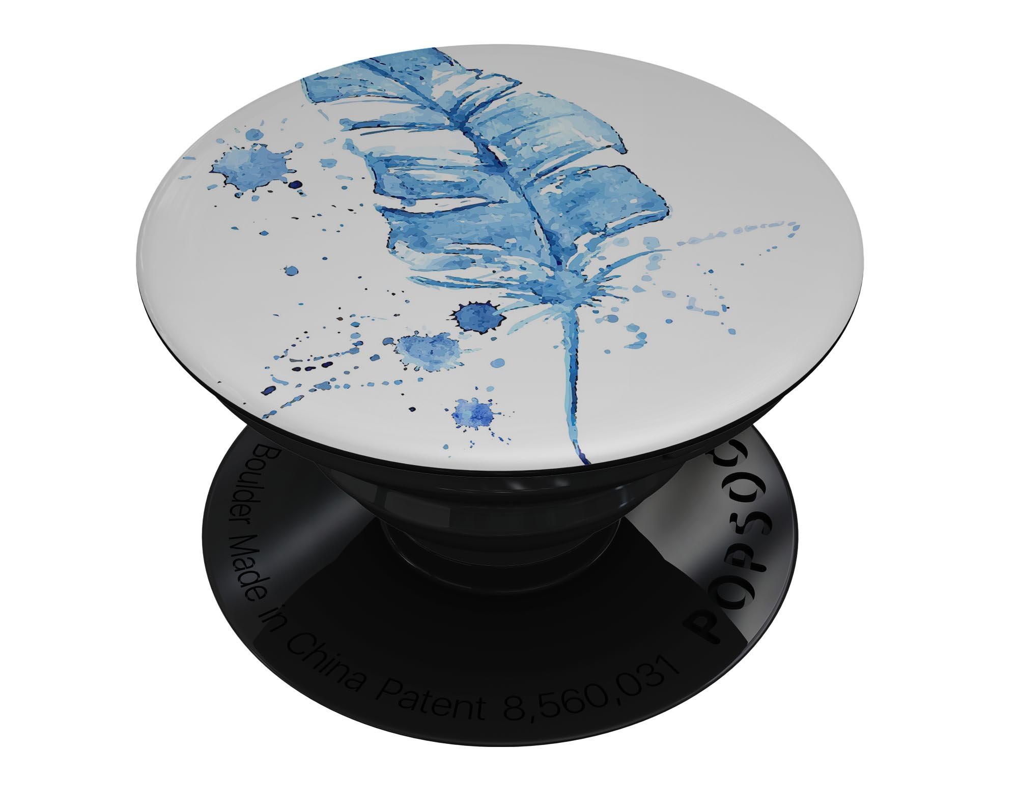 Blue Splatter Feather Skin Kit for PopSockets, showcasing vibrant blue splatter design on premium vinyl material.