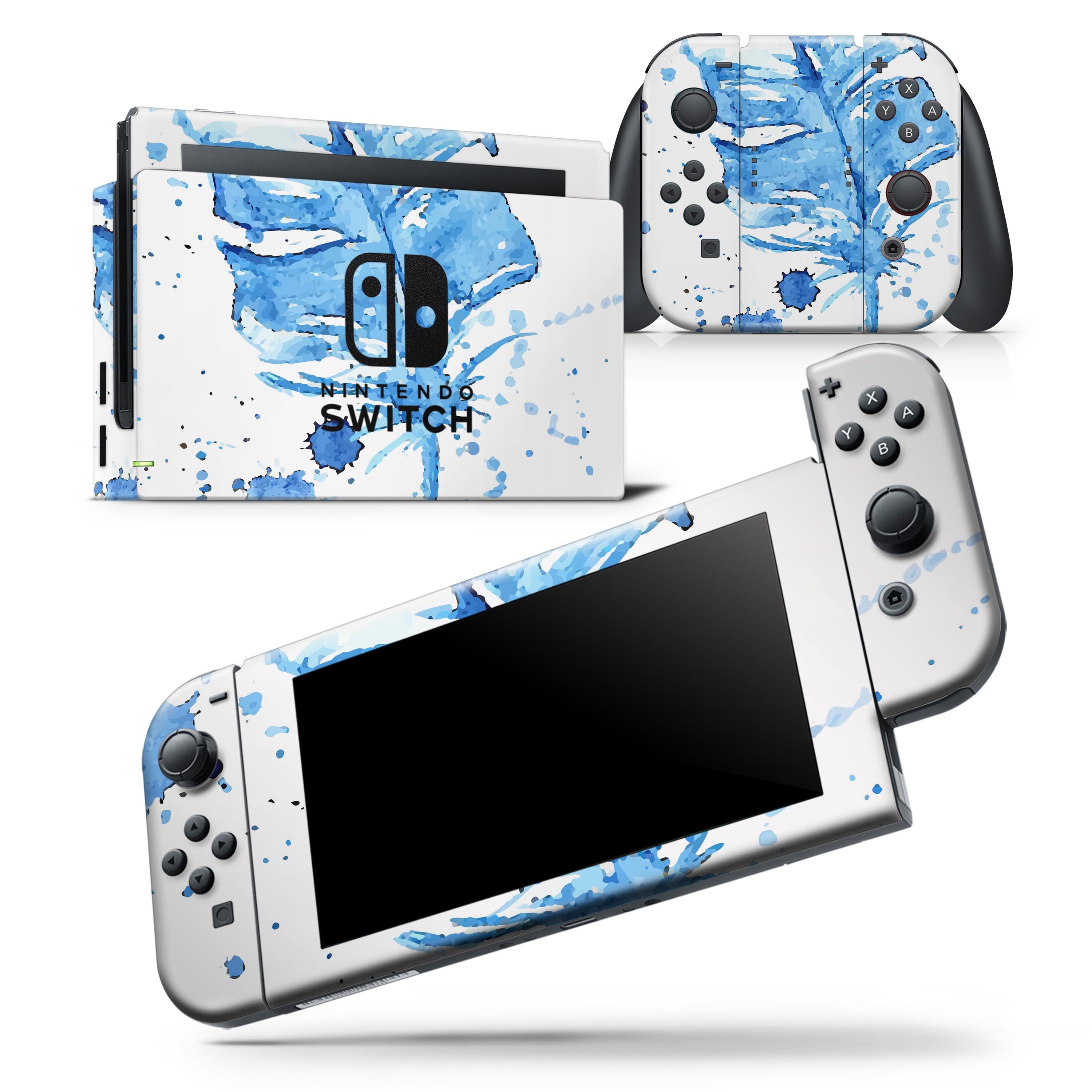 Blue Splatter Feather skin wrap decal for Nintendo Switch Lite, showcasing vibrant colors and a unique design.