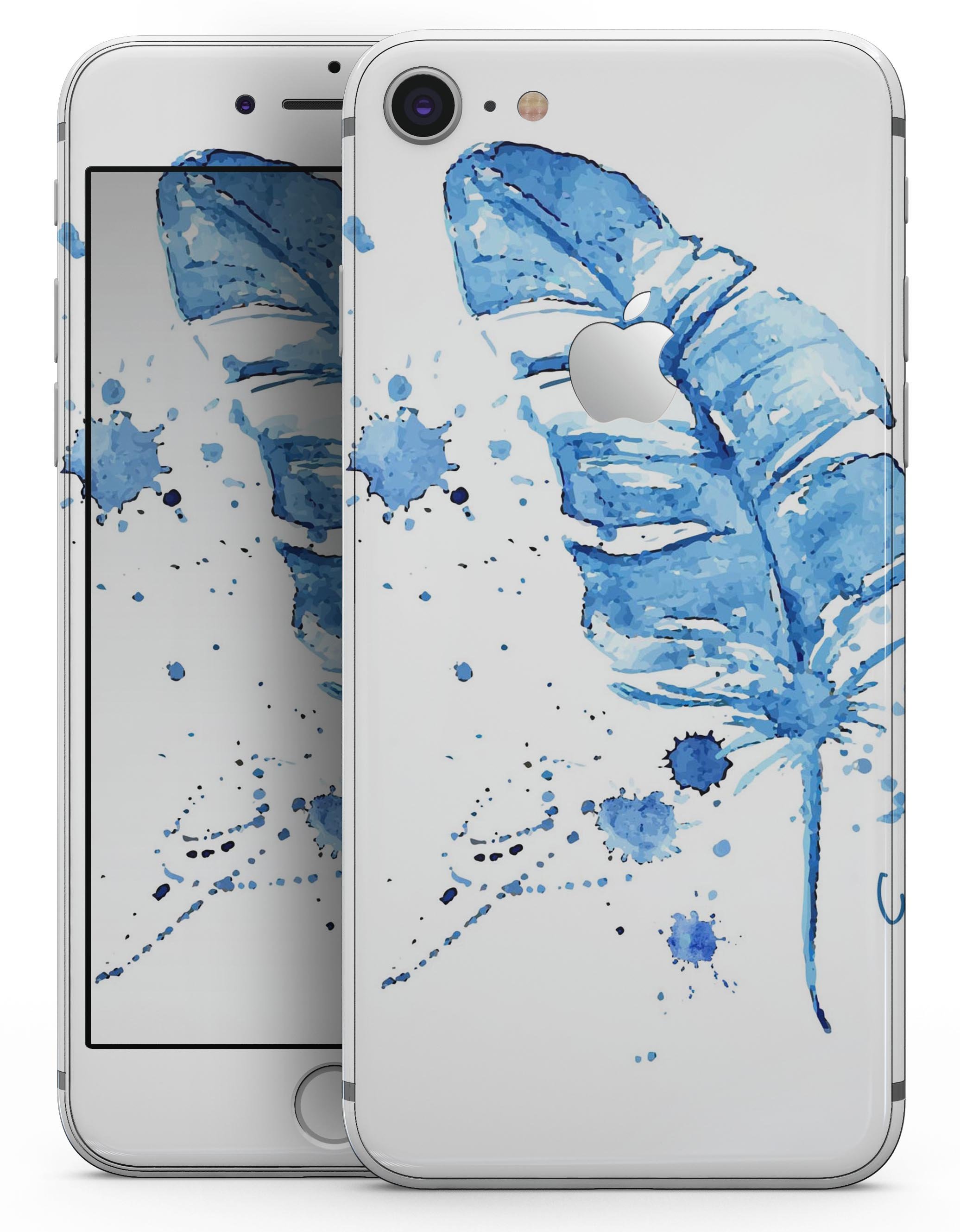 Blue Splatter Feather skin for iPhone 8 and 8 Plus, showcasing vibrant colors and unique design.