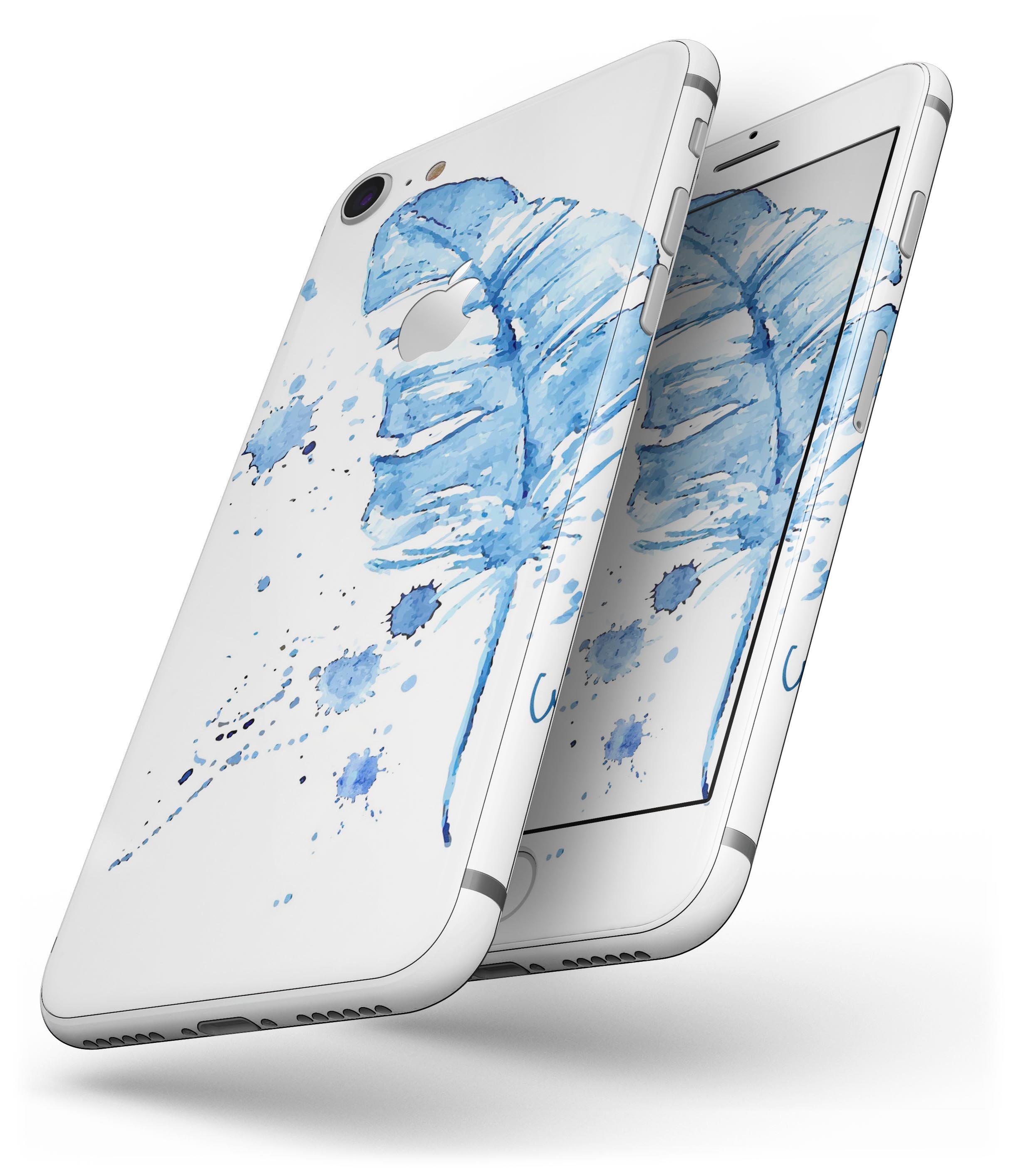 Blue Splatter Feather skin for iPhone 8 and 8 Plus, showcasing vibrant colors and unique design.